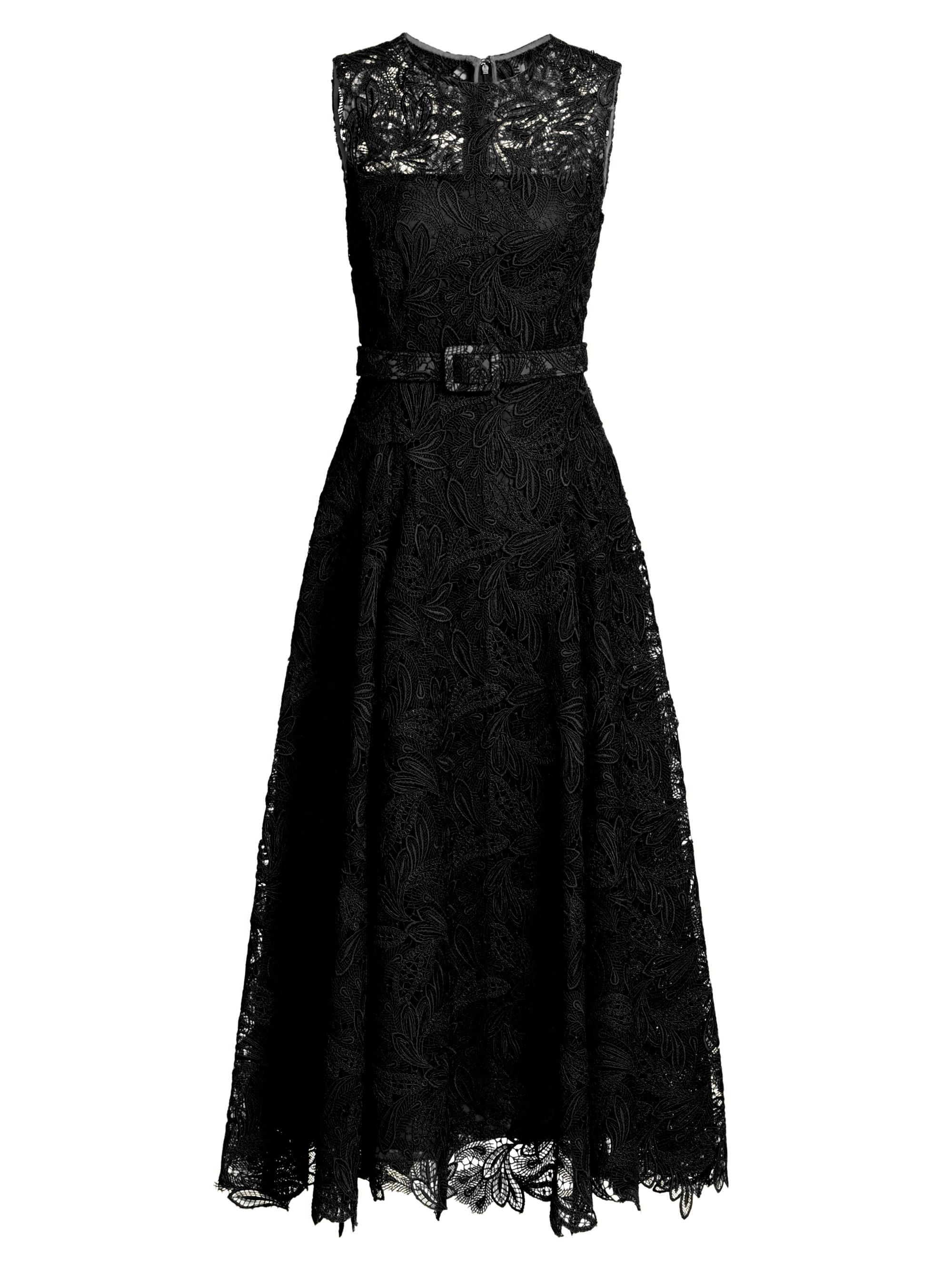 Oscar de la Renta Women's Feather Scroll Guipure Day Dress - Black