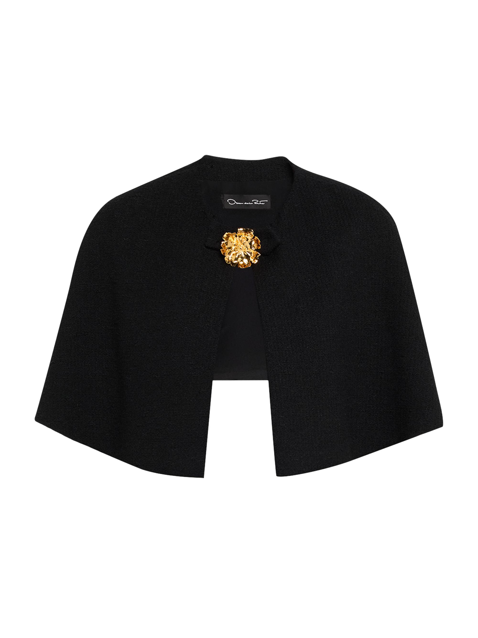 Oscar de la Renta Women's Tweed Elbow-Sleeve Cape Jacket - Black