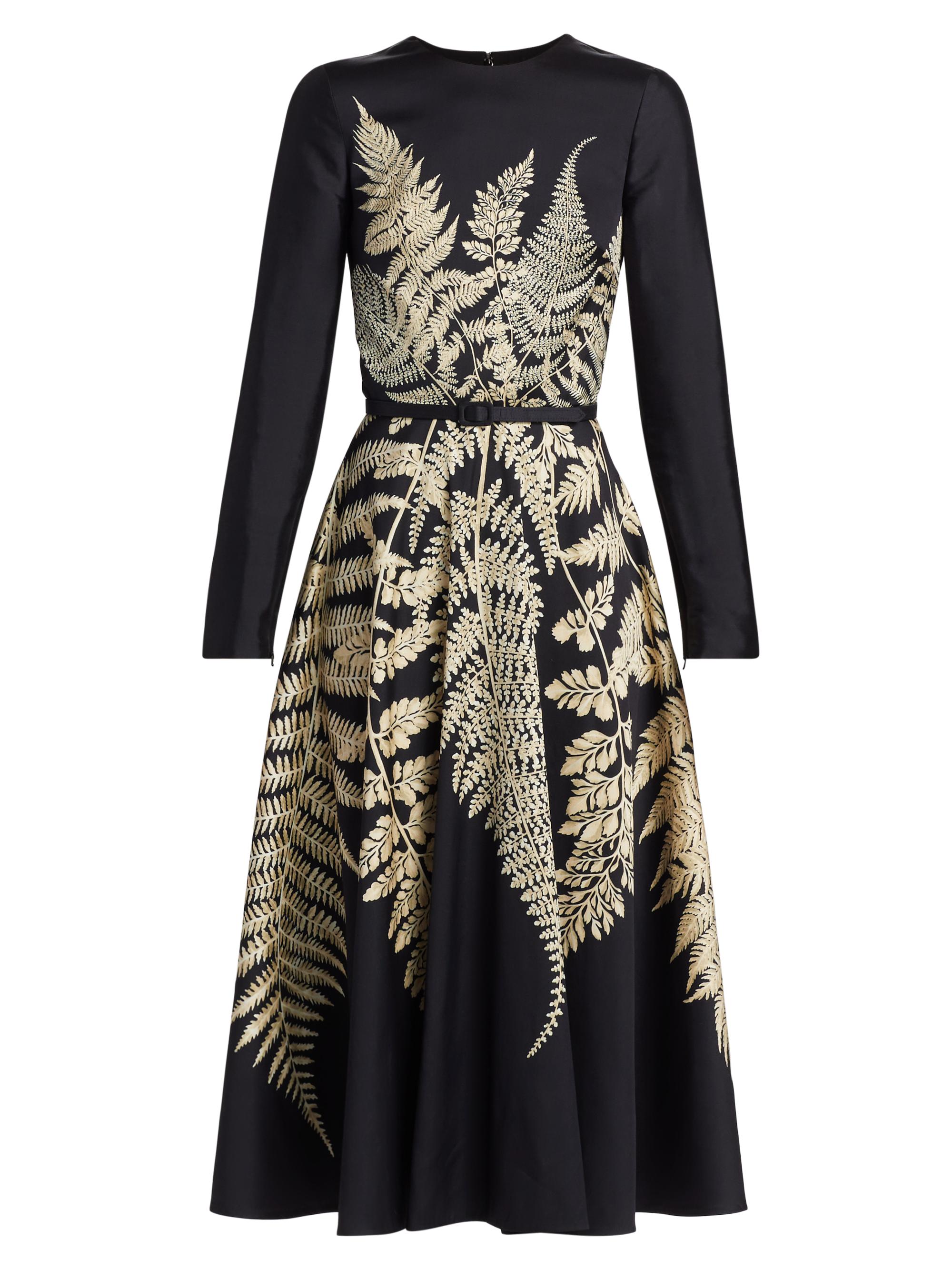 Oscar de la Renta Women's Fern Print Long-Sleeve Cocktail Dress - Black Ecru