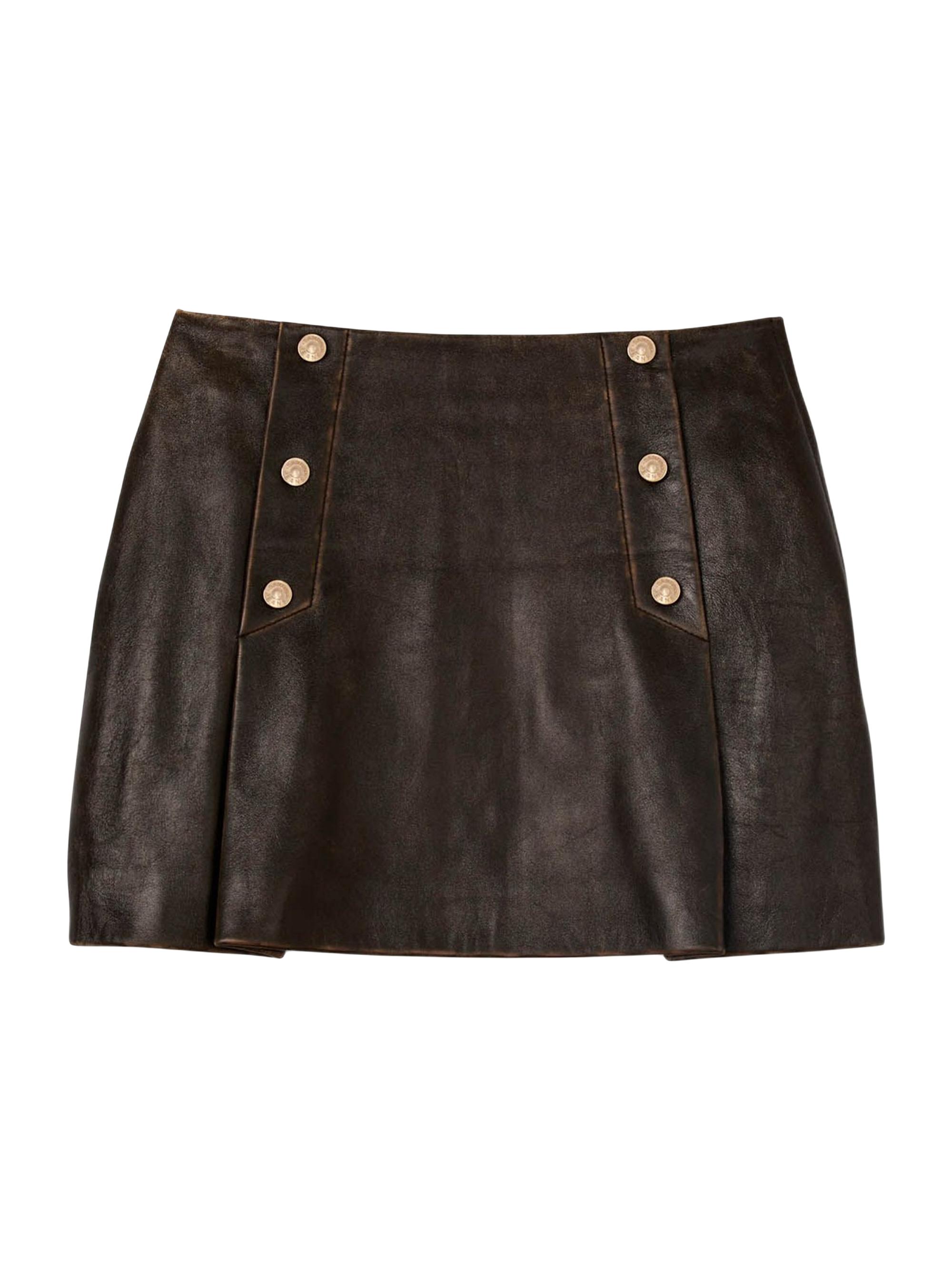 Sandro Women's Mini Aged Leather Skirt - Brown