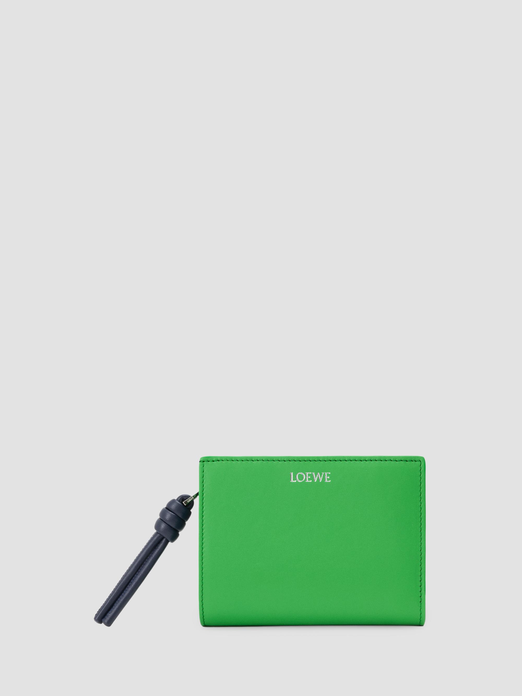 LOEWE Women's Knot Leather Compact Bifold Wallet - Clover Green Deep Navy - Women's Clothing