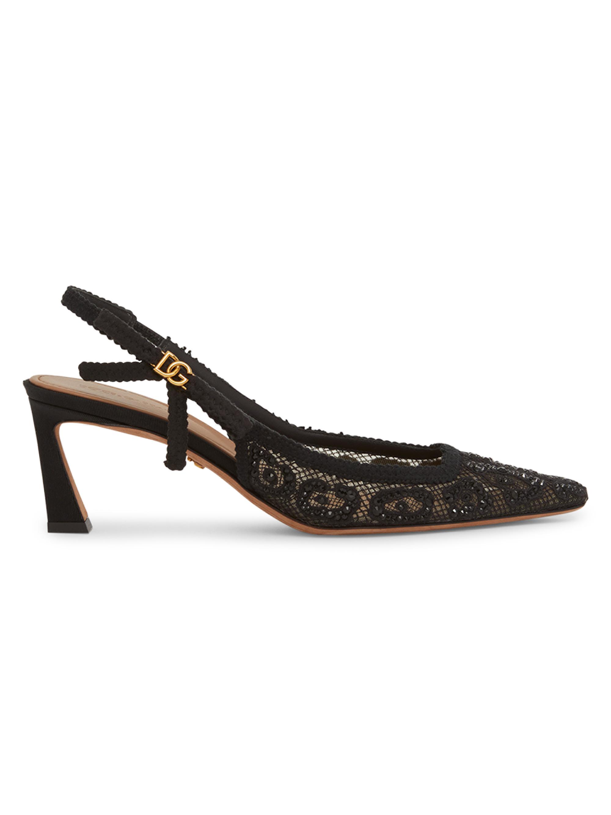 Dolce & Gabbana Women's 60MM Crystal-Embellished Lace Mesh Slingback Pumps - Black