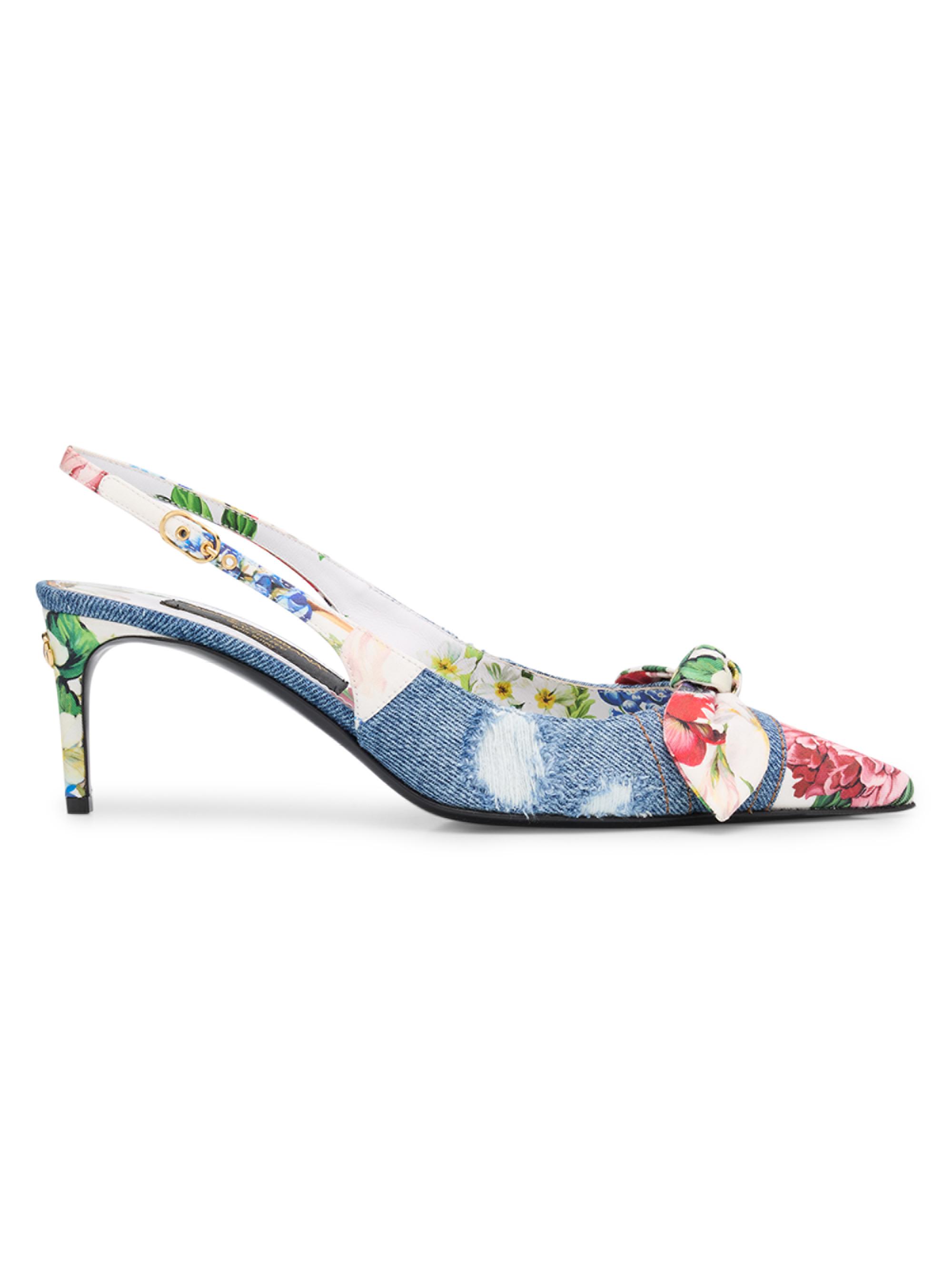 Dolce & Gabbana Women's Lollo Eva 60MM Floral Bow Denim Slingback Pumps - Blue Pattern