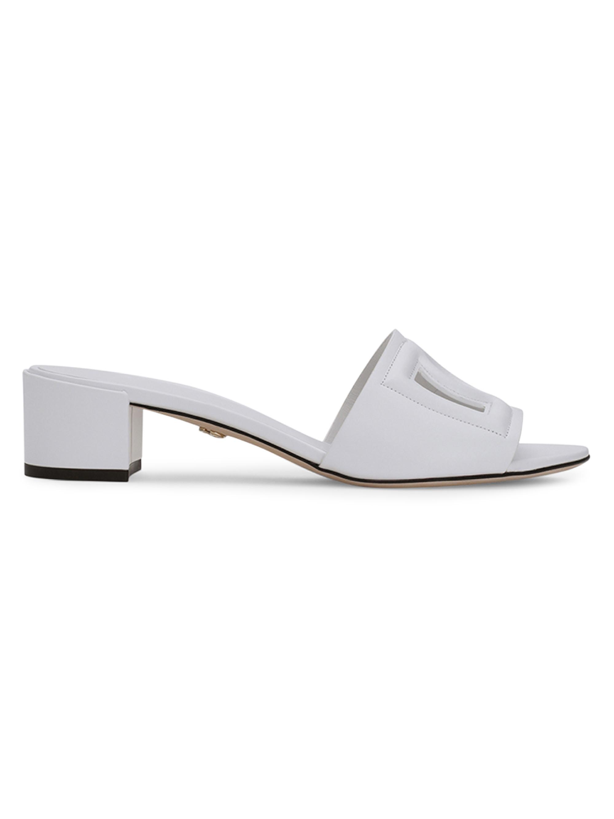 Dolce & Gabbana Women's 40MM DG Cut-Out Leather Mules - White