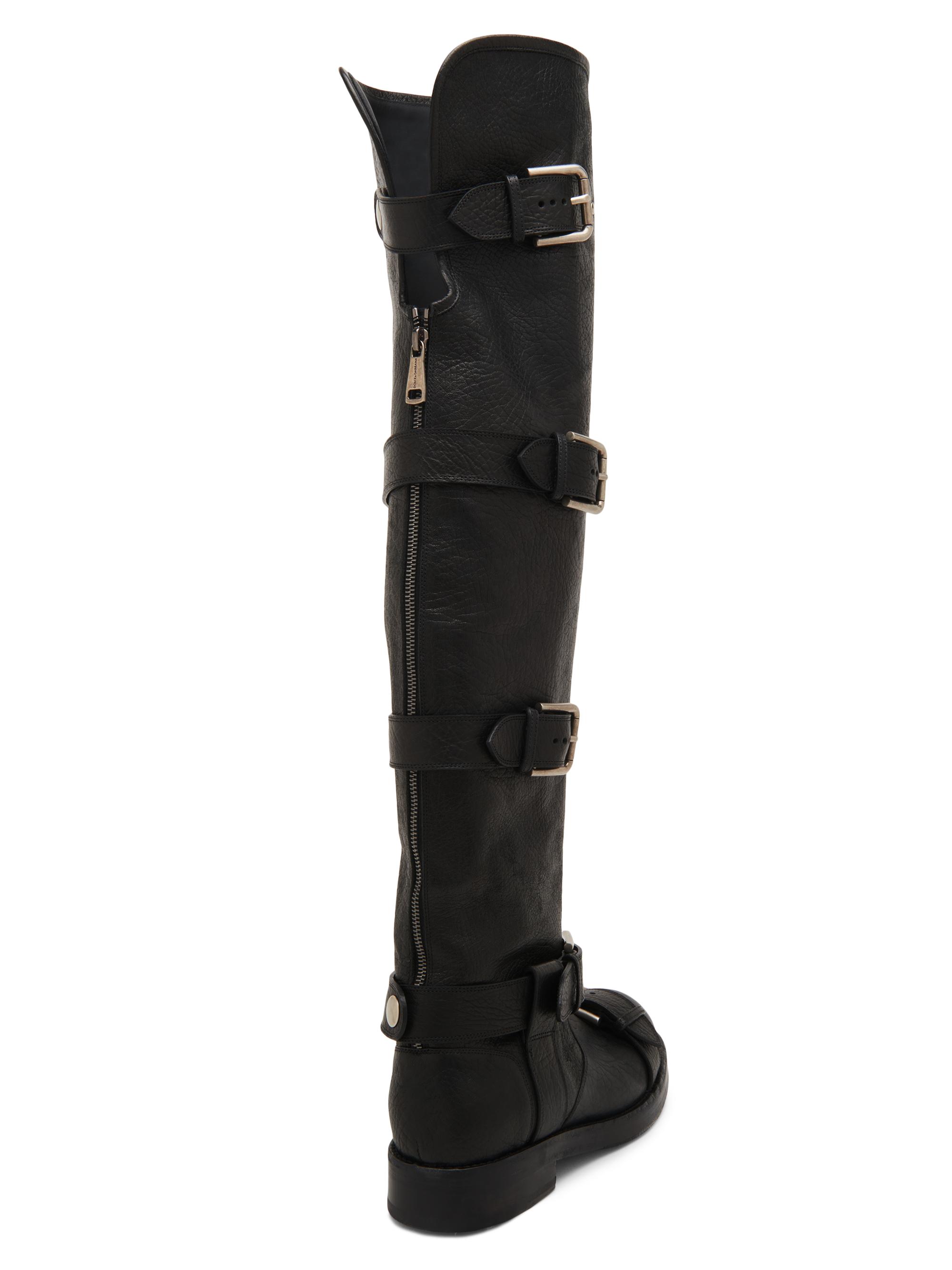 Dolce&Gabbana Buckle-Detail Leather Over-The-Knee Moto Boots