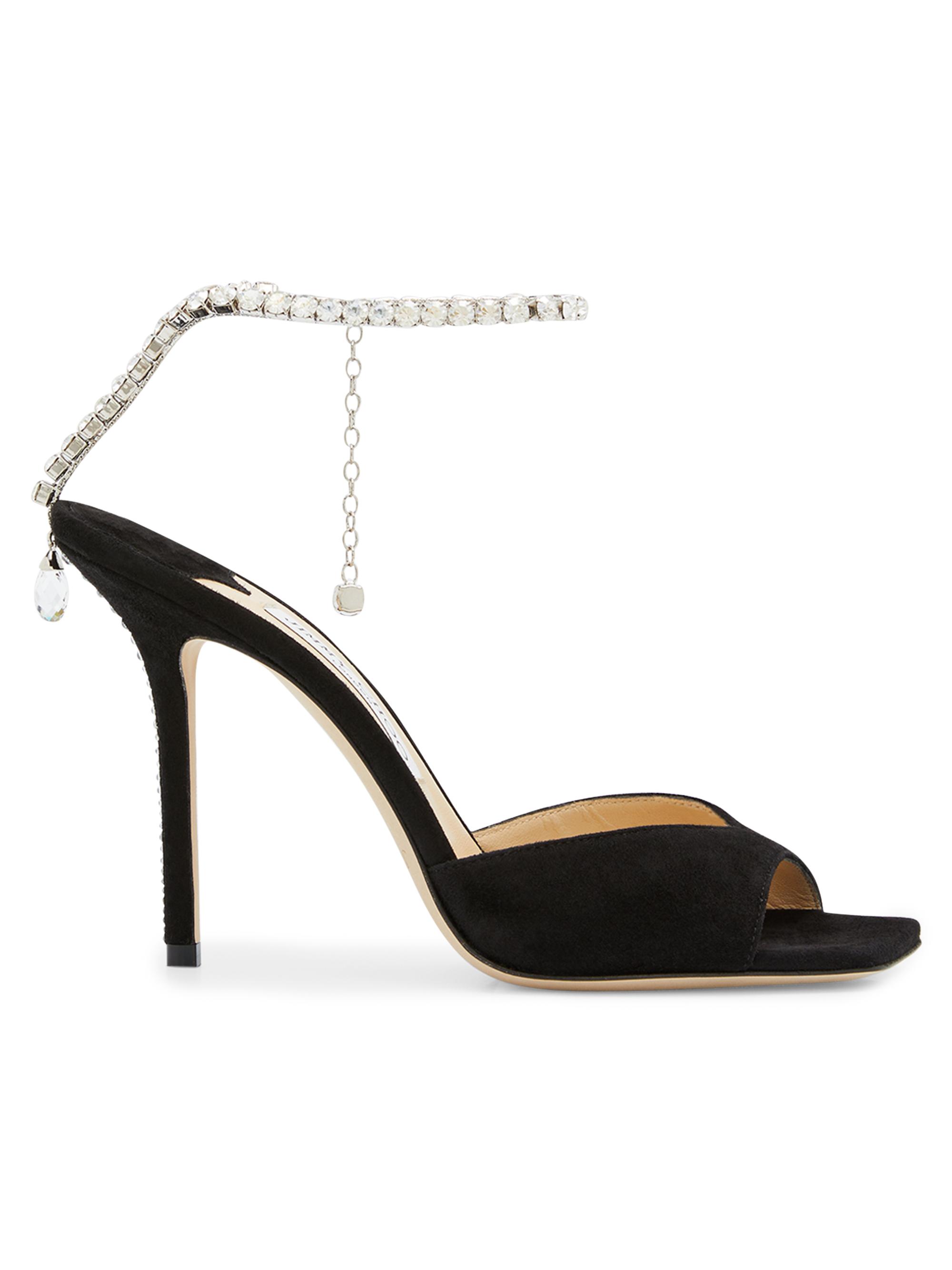 Jimmy Choo Women's Saeda Crystal-Embellished Suede Sandals - Black