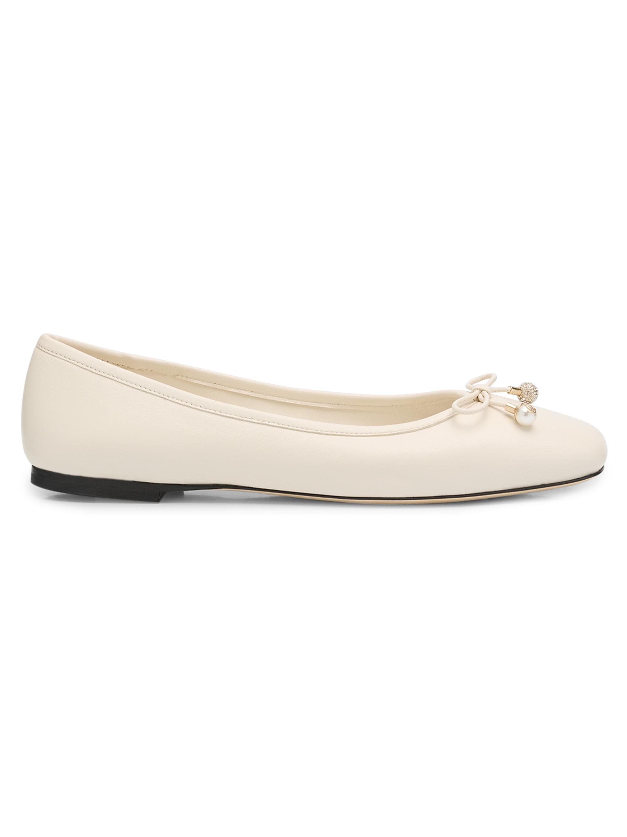 Jimmy Choo Women's Elme Leather Bow Ballerina Flats - White