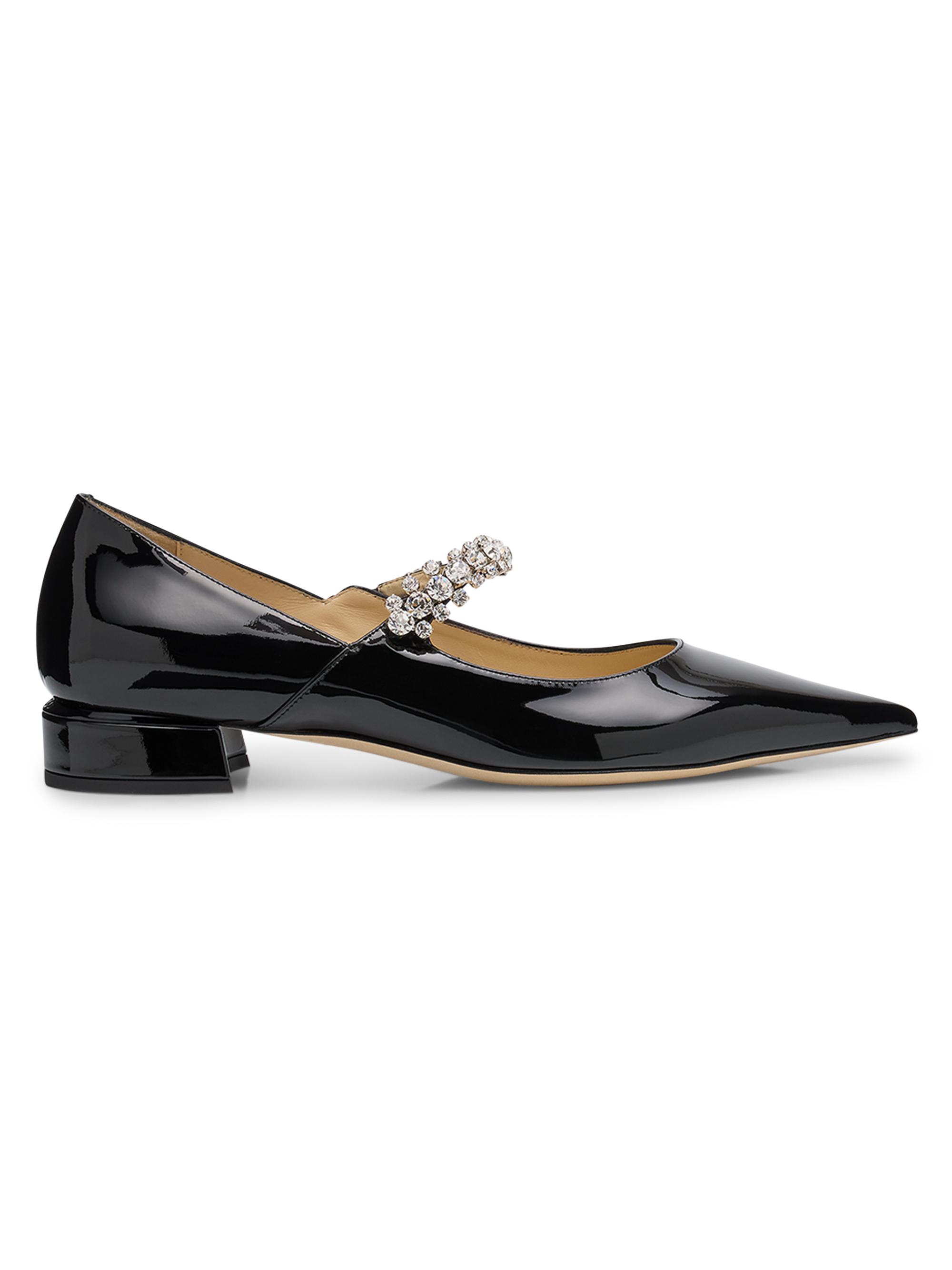 Jimmy Choo Women's Bing Crystal-Strap Patent Leather Ballerina Flats - Black