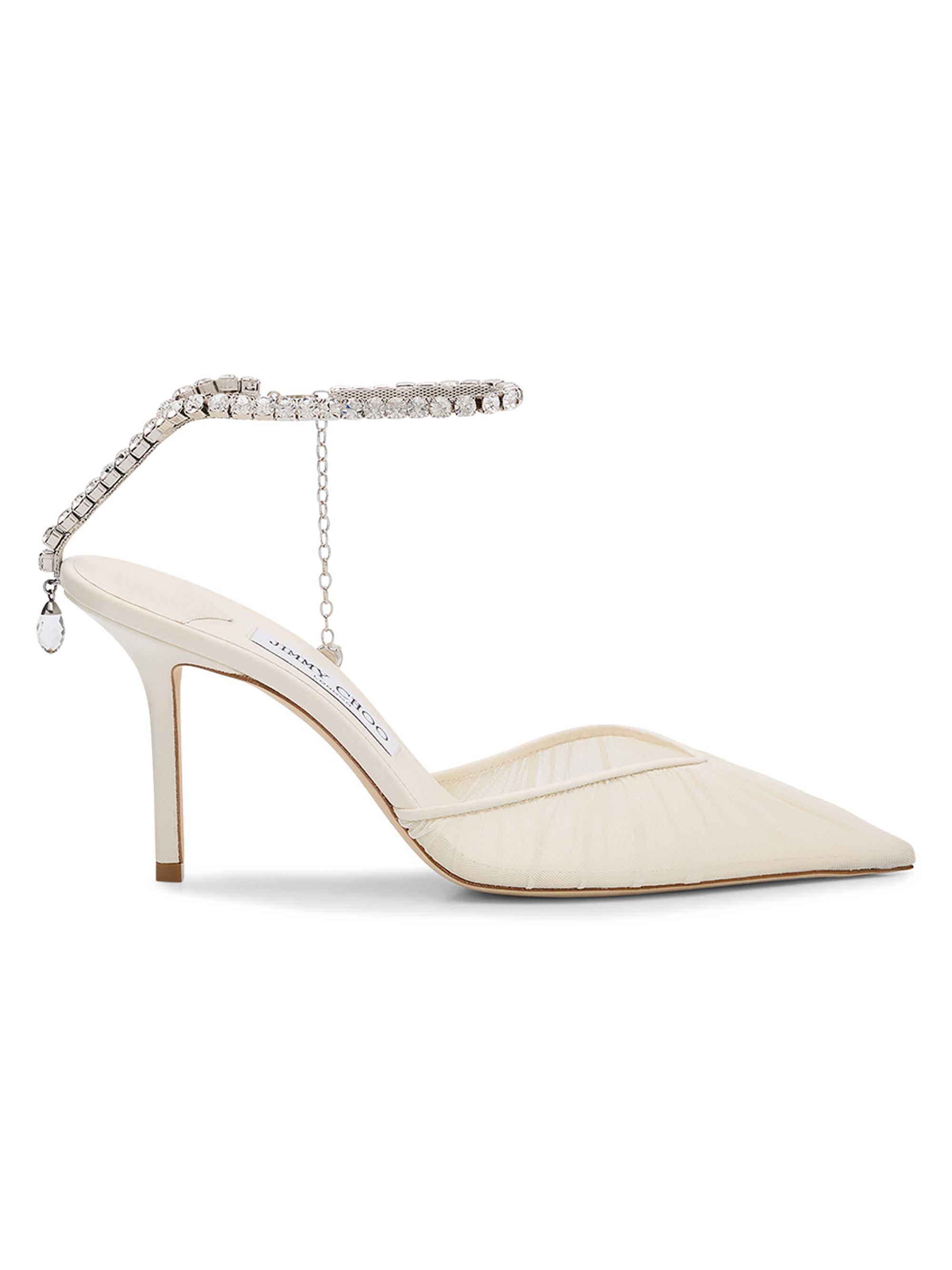 Jimmy Choo Women's Saeda 100MM Ruched Crystal-Embellished Mesh Leather Pumps - White