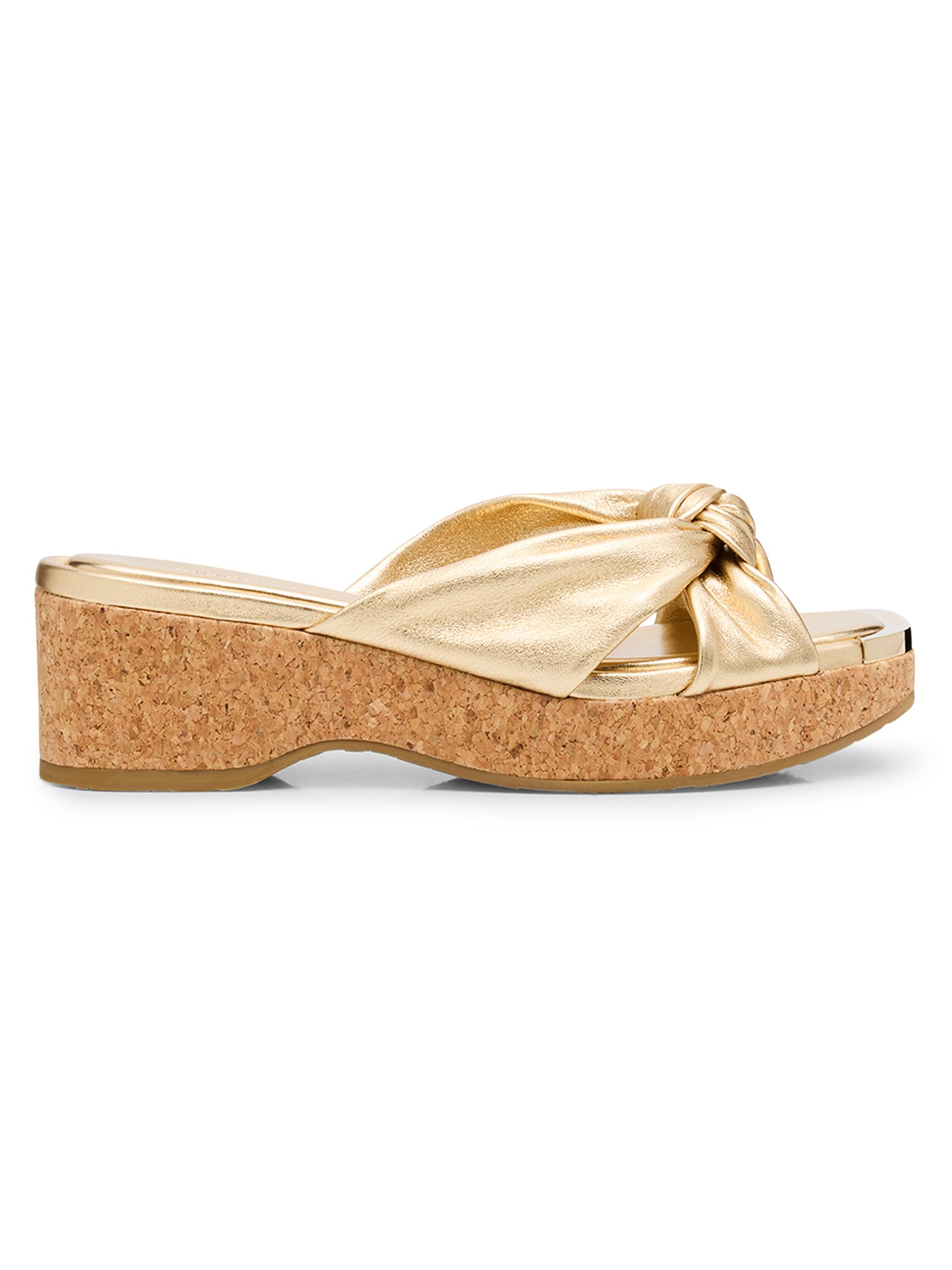 Jimmy Choo Women's Avenue 50MM Crisscross Wedge Sandals - Gold