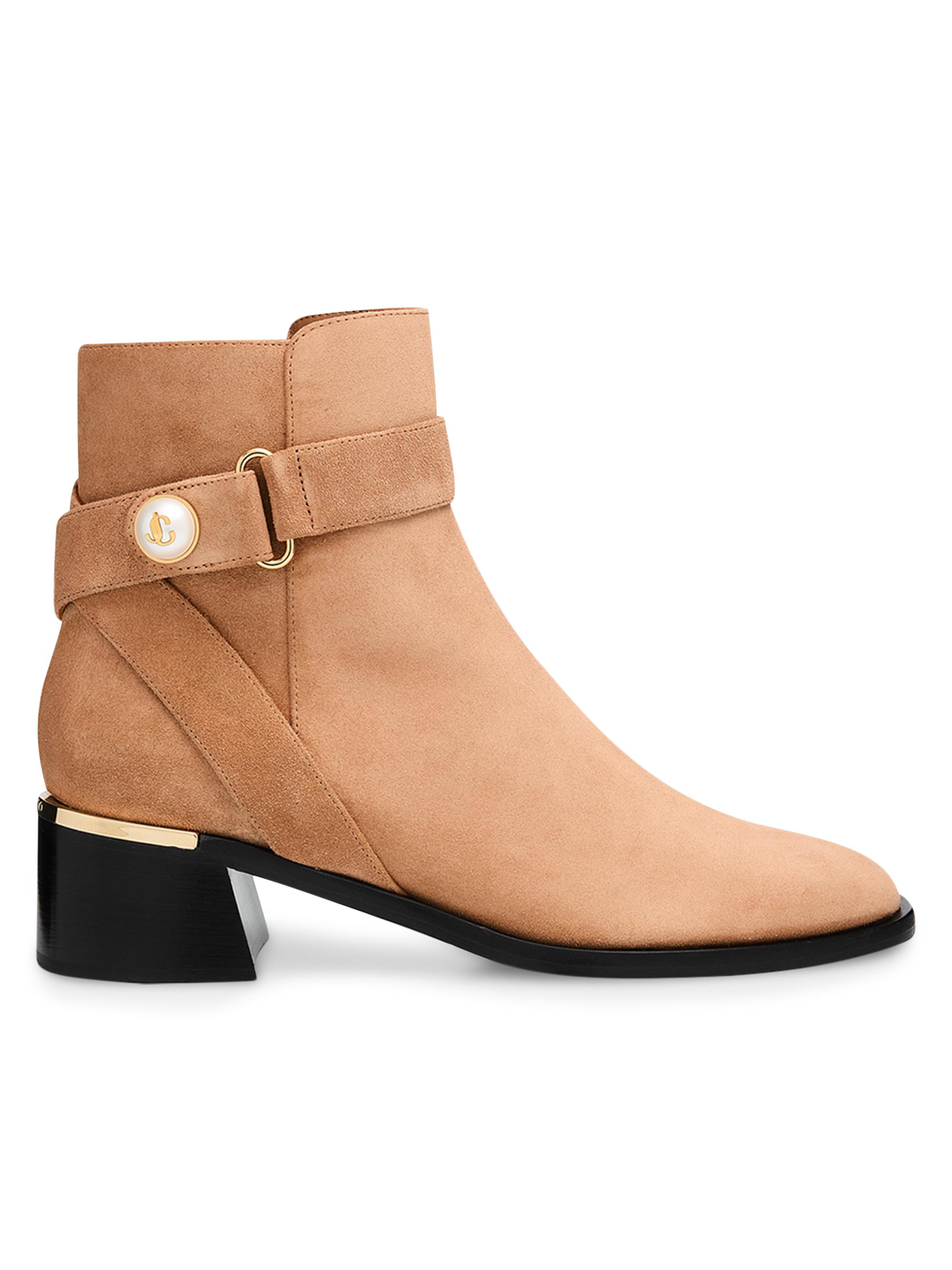 Jimmy Choo Women's Noor 45MM Suede Pearly-Button Ankle Boots - Brown