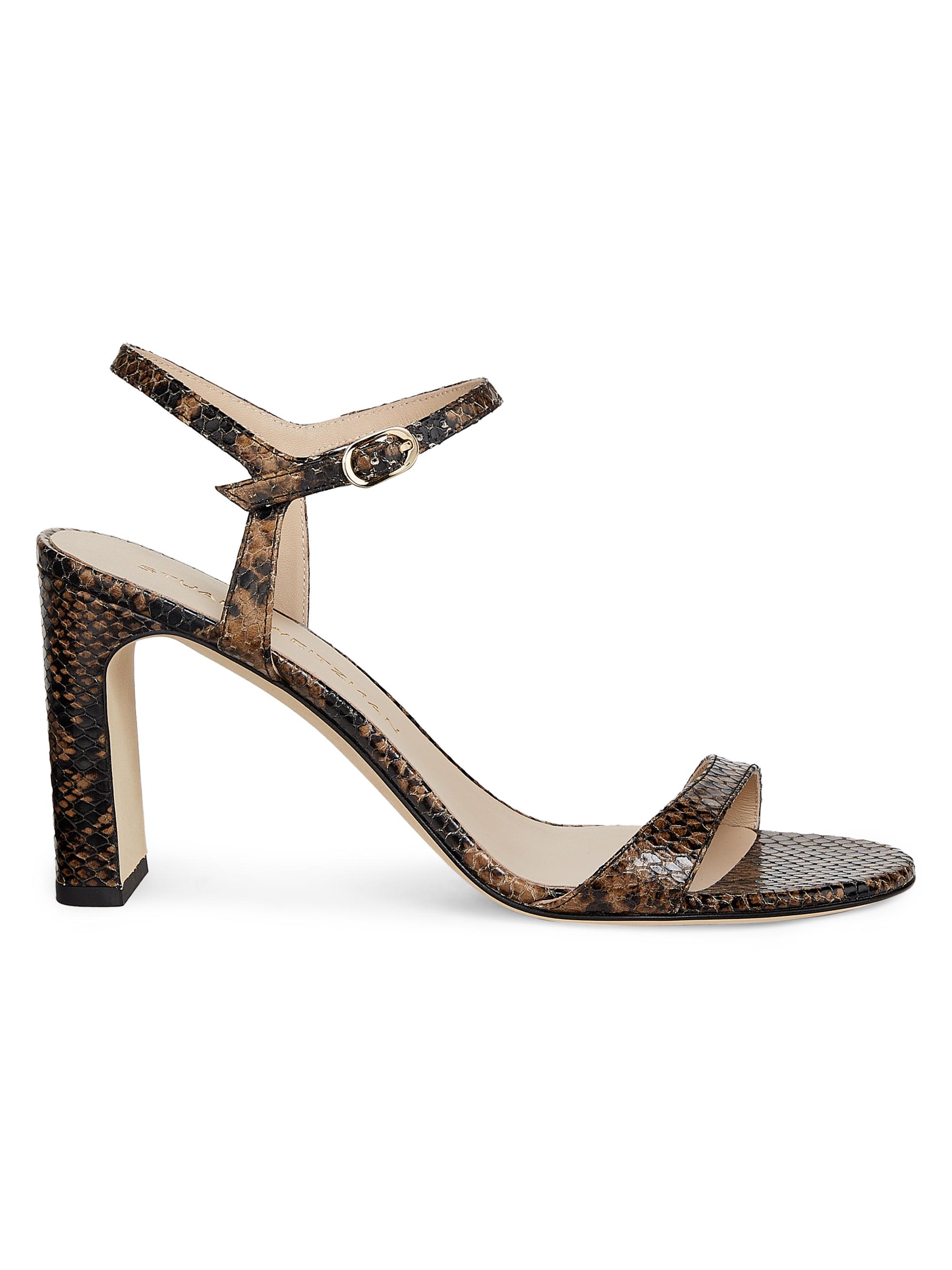 Stuart Weitzman Women's Sandals Babette 5MM Snake-Embossed Leather Sandals - Espresso