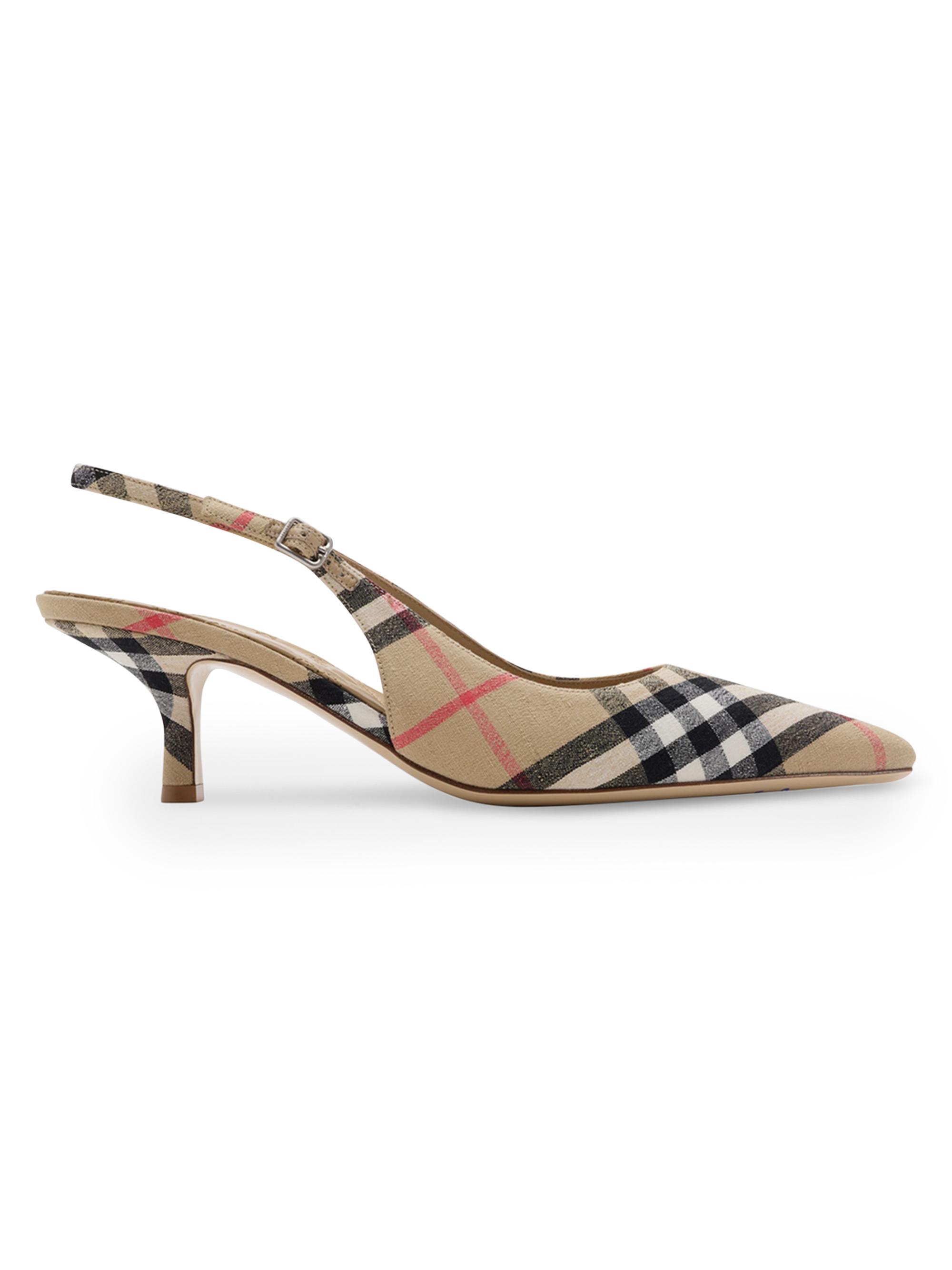 Burberry Women's Dame 55MM Check Linen-Blend Slingback Pumps - Beige