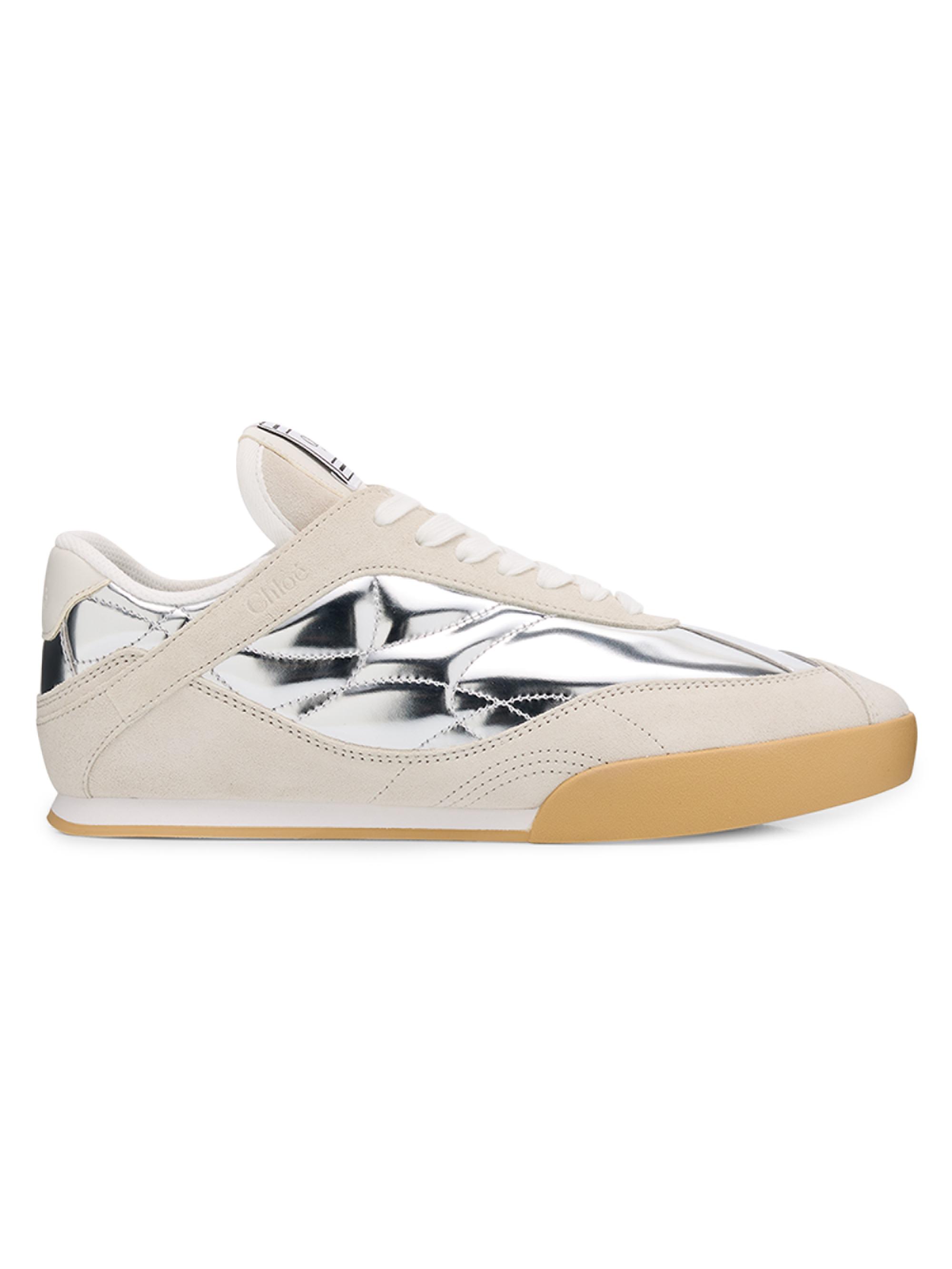 Chloé Women's 25MM Metallic Leather-Suede Kick Sneakers - Silver