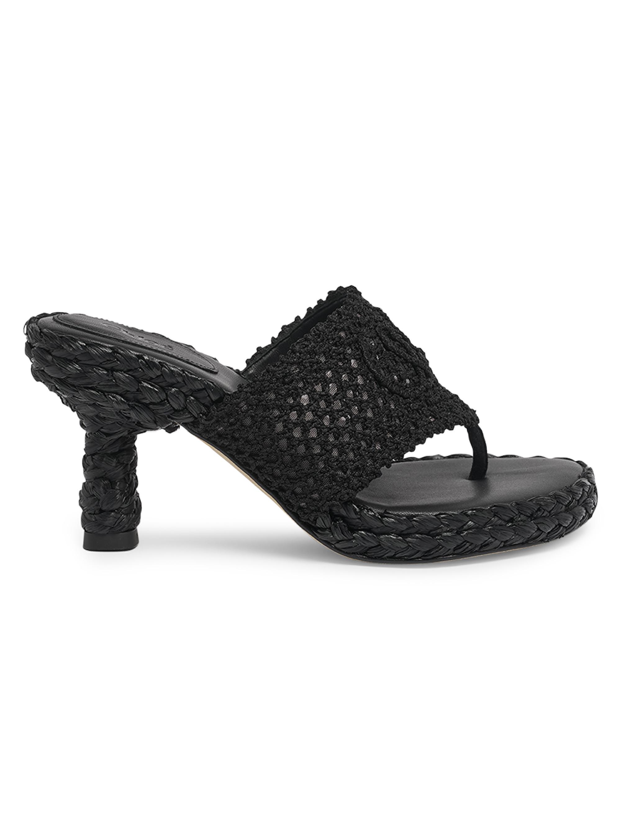 Chloé Women's Isla 75MM Crochet Raffia-Leather Sandals - Black
