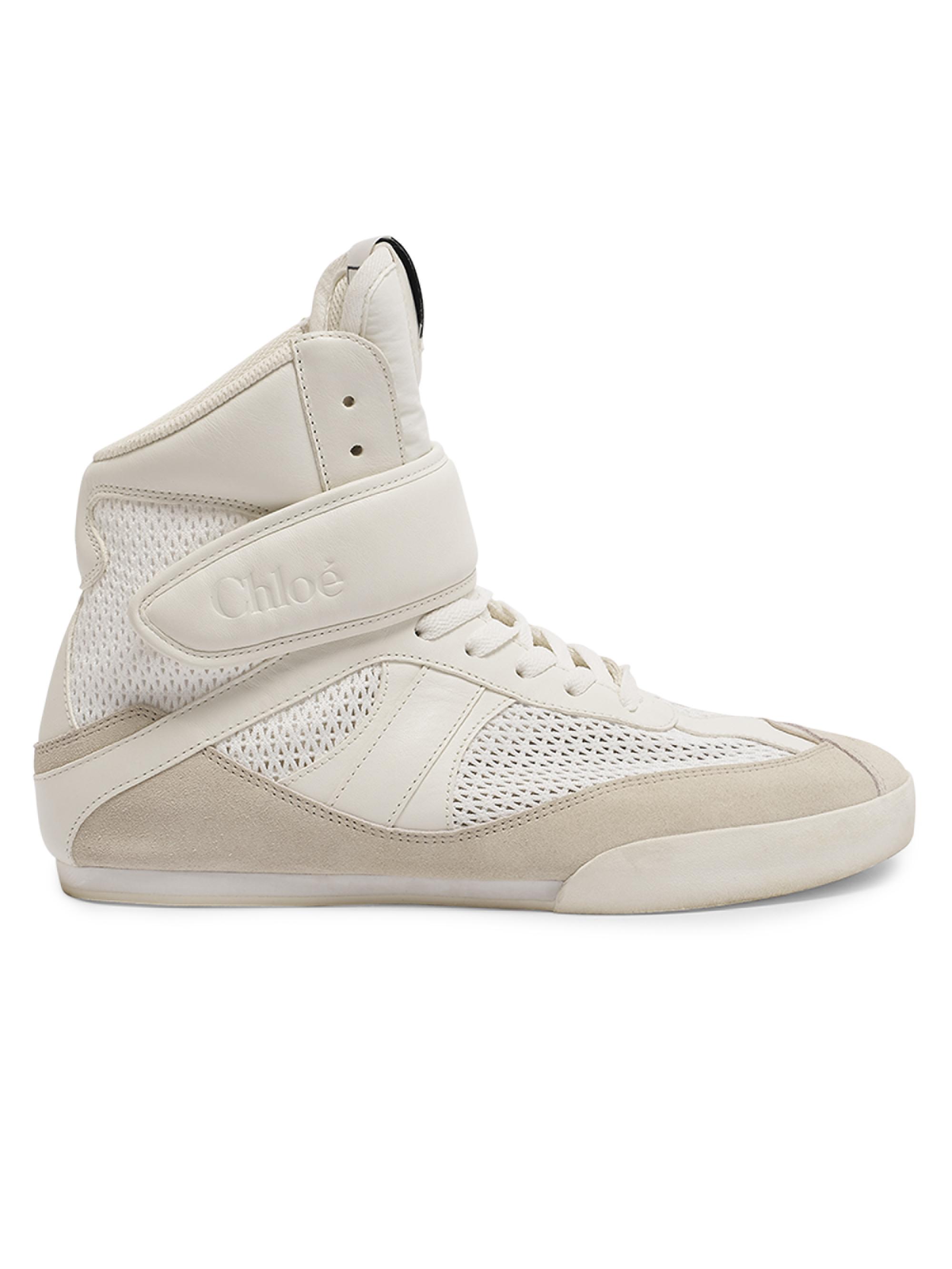 Chloé Women's Kick Leather-Suede High-Top Sneakers - Cream