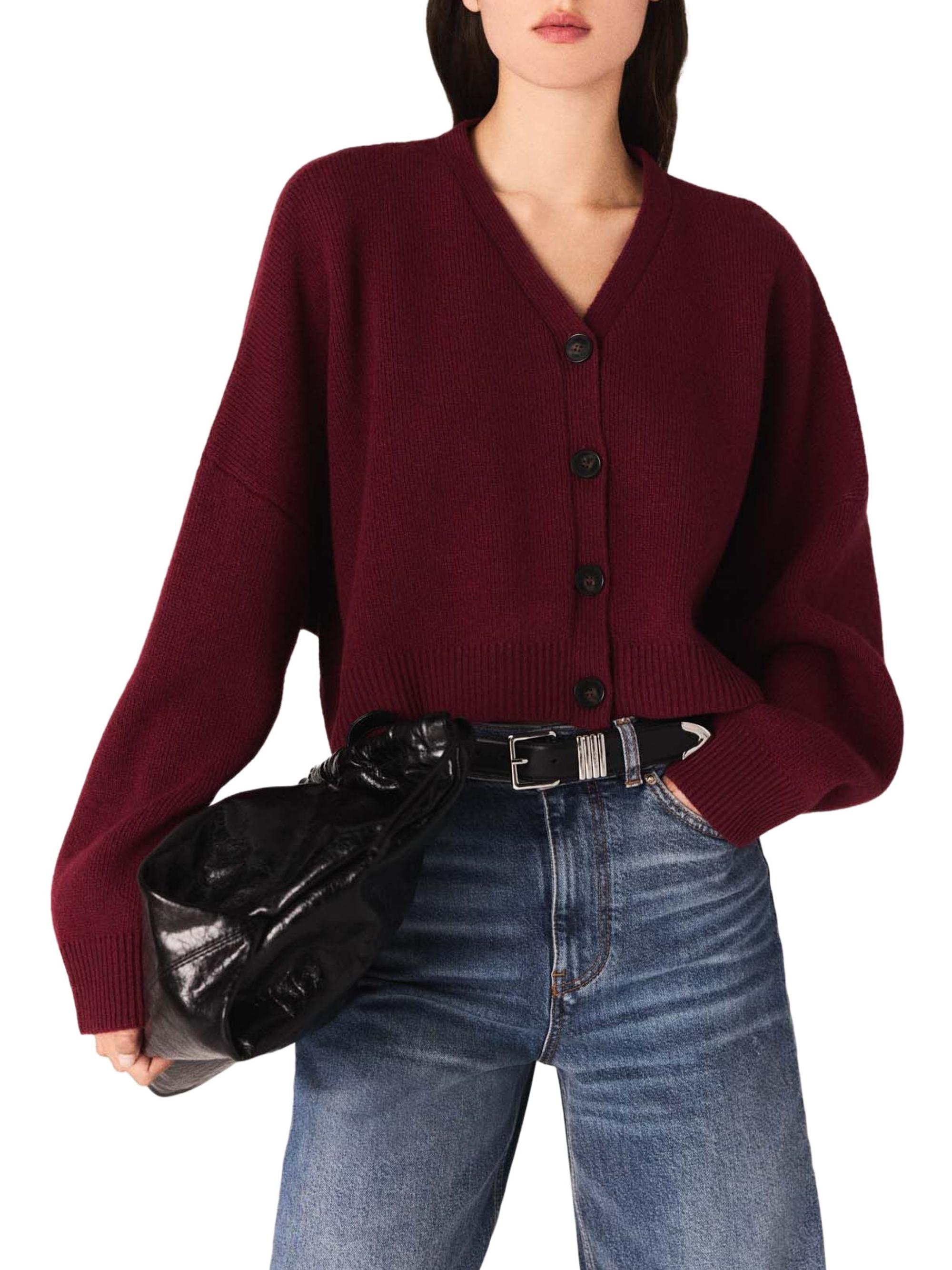 Maje Women's Cropped Wool Blend Cardigan - Burgundy