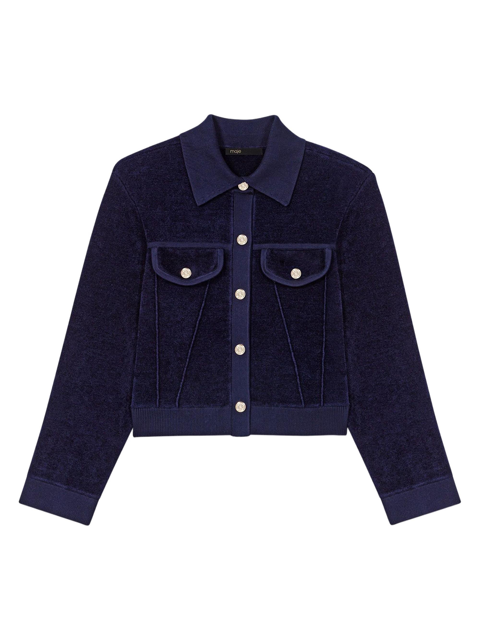 Maje Women's Cropped Velvet Jacket - Navy