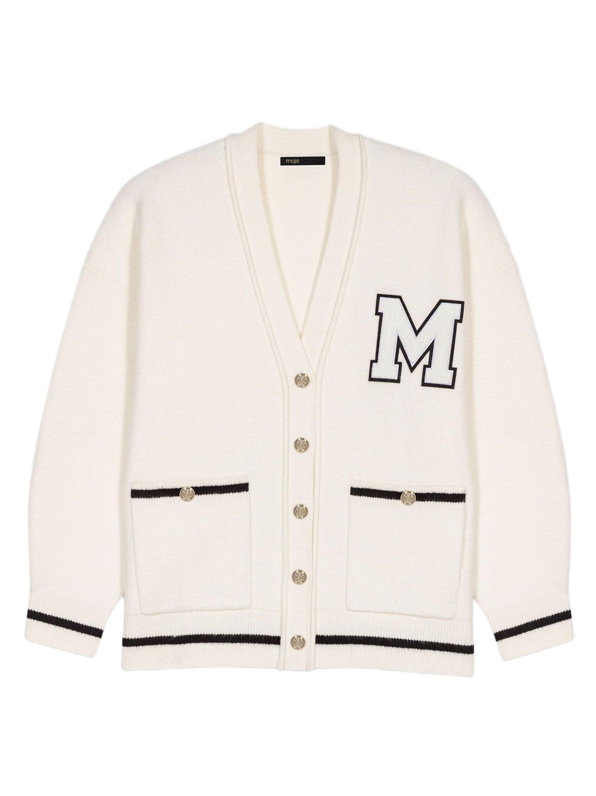 Maje Women's Long Cardigan with Embroidery - Ecru