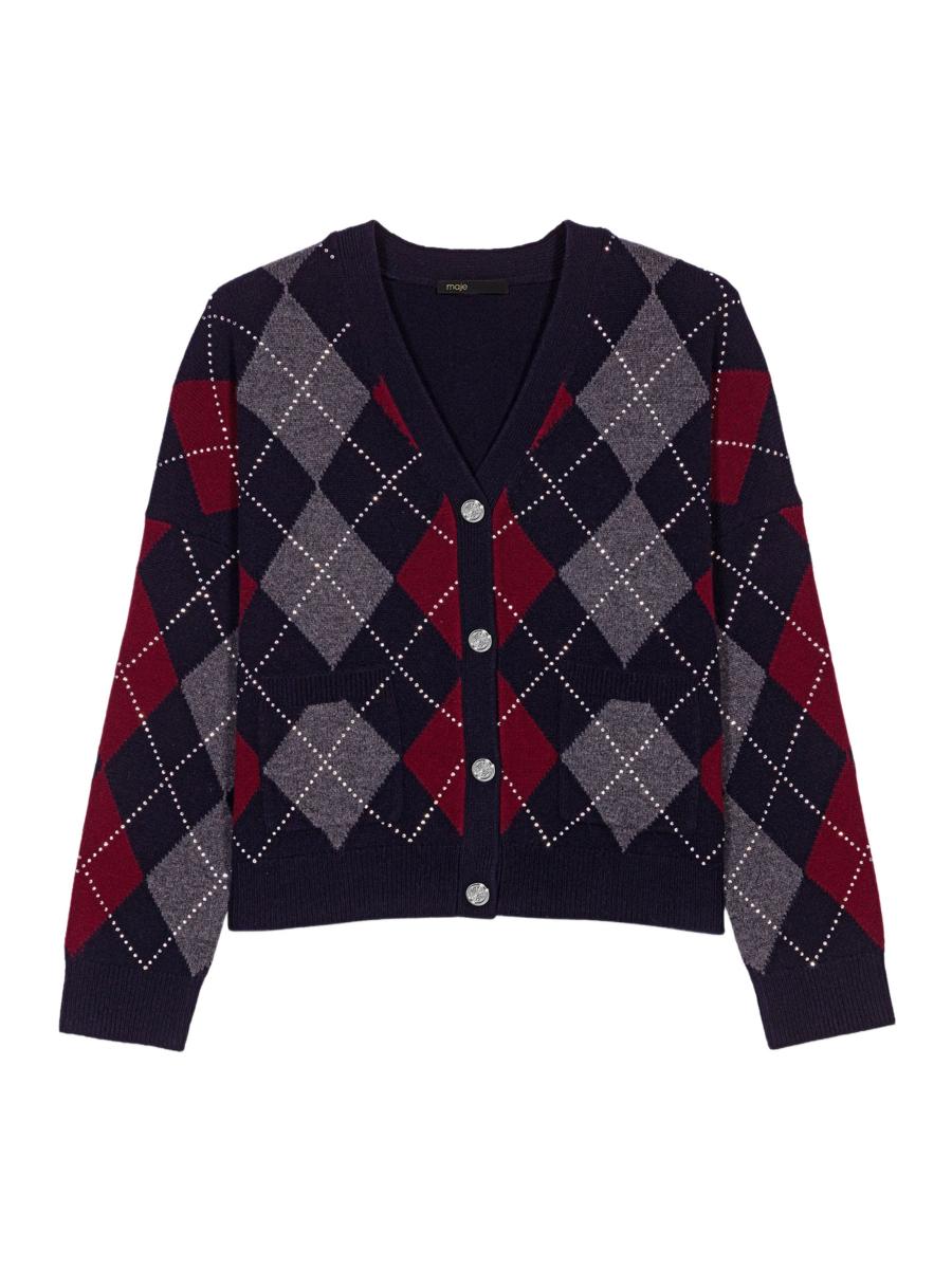 Maje Cropped Argyle Pattern Cardigan | Saks Fifth Avenue