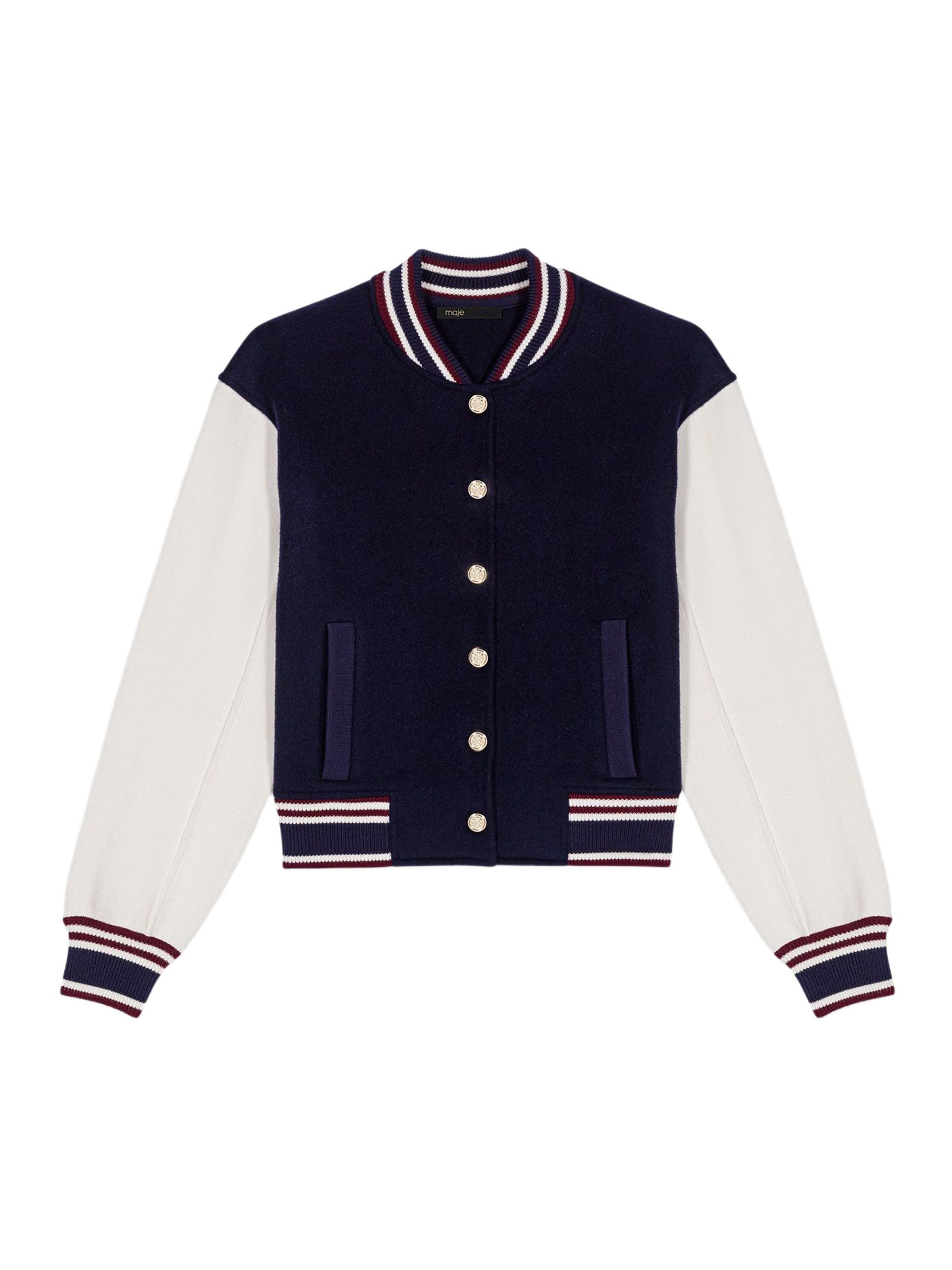 Maje Women's Mixed Fabric Bomber - Navy