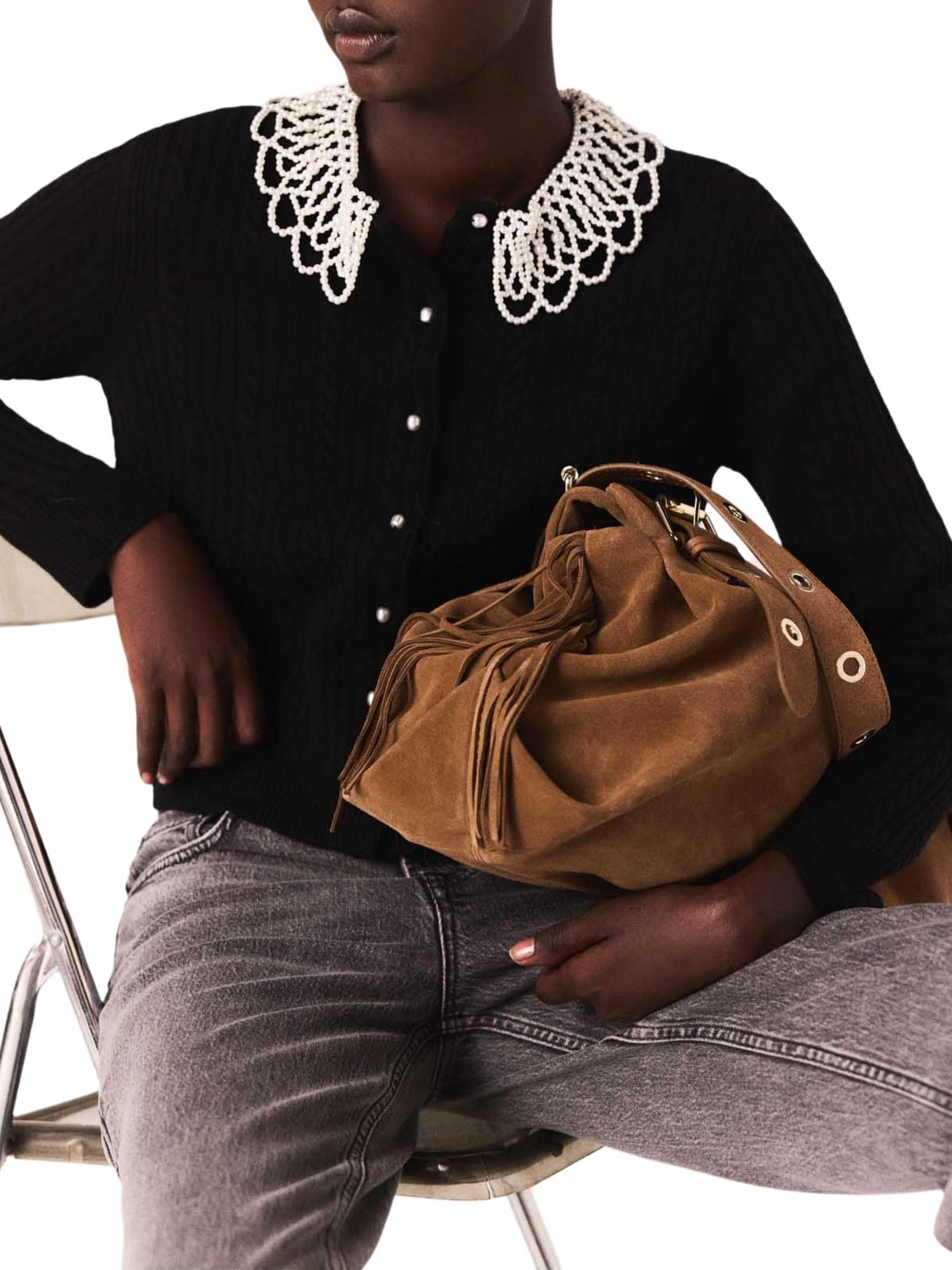 MY___　マイ　CARDIGAN WITH COLLAR Maje Cardigan with Removable Beaded Collar | Saks Fifth Avenue