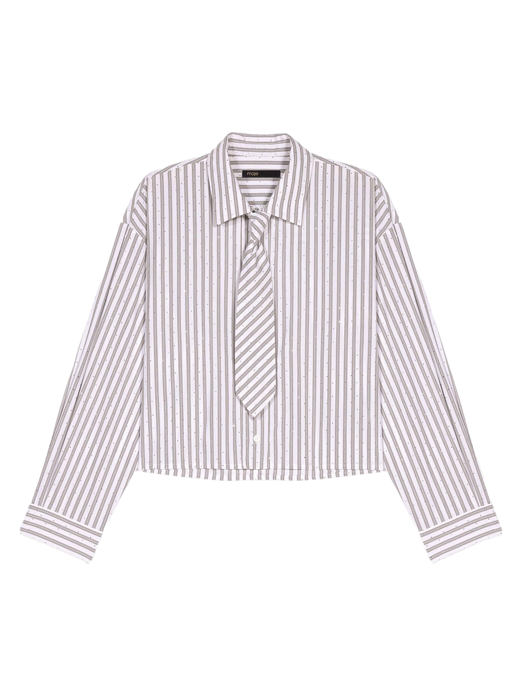 Maje Women's Striped Rhinestone Shirt with Tie - Ecru Stripes