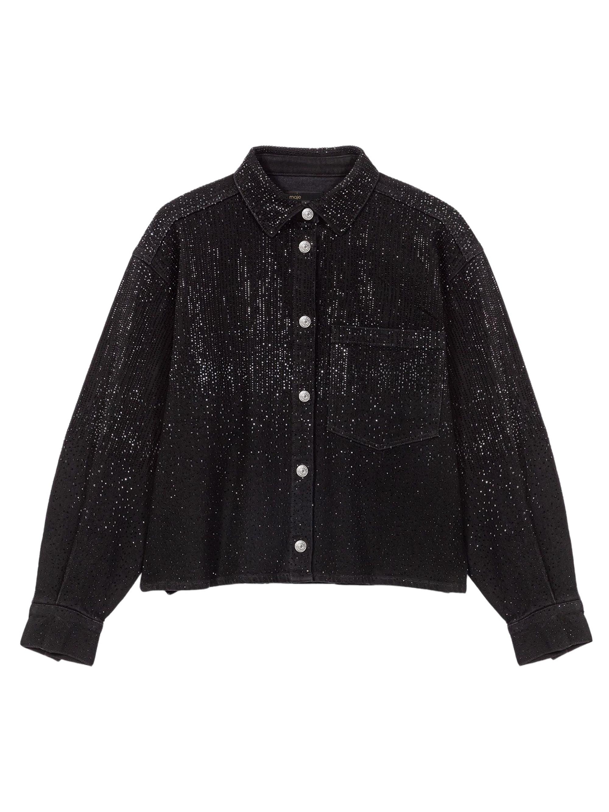 Maje Women's Rhinestone Denim Shirt - Black