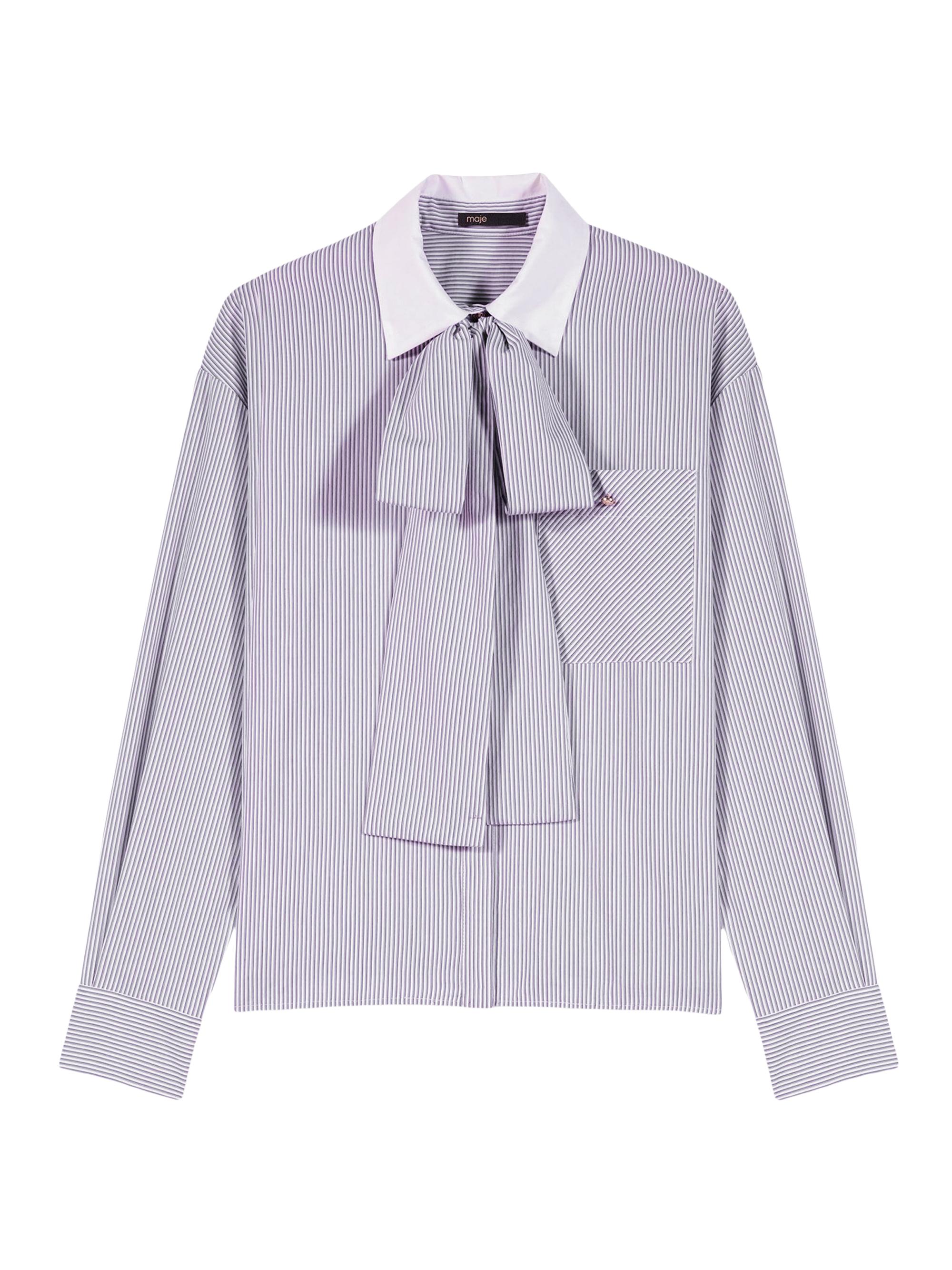 Maje Women's Striped Pussy Bow Shirt - Light Blue