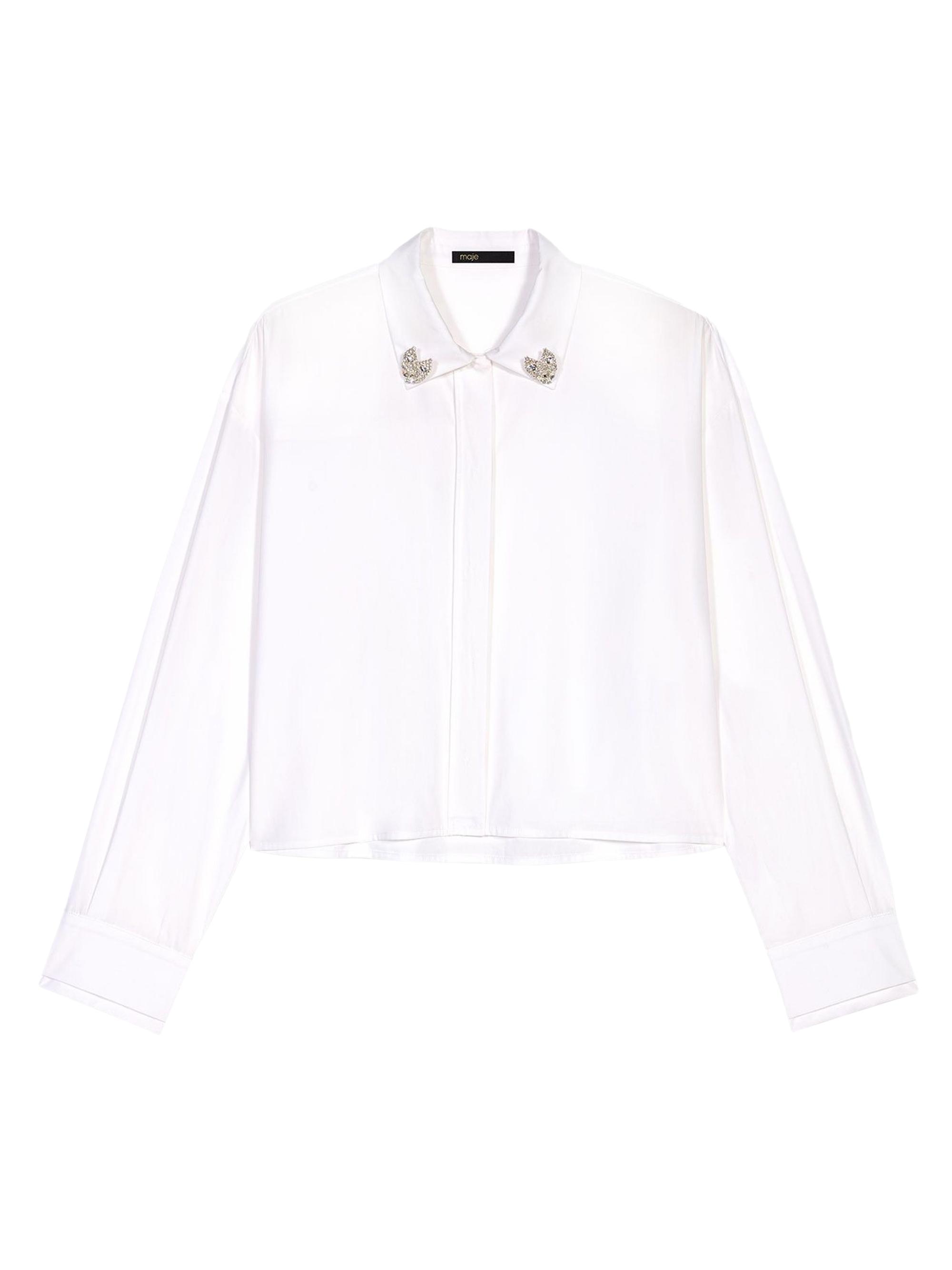 Maje Women's Cropped Shirt with Jewel Detail - White