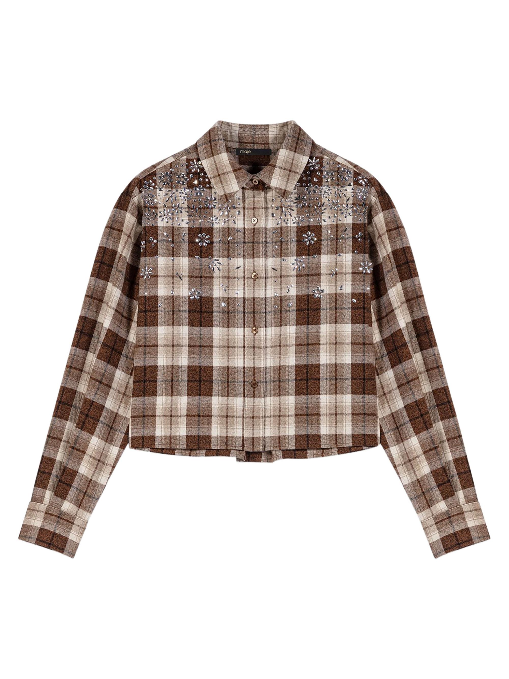 Maje Women's Rhinestone Checked Shirt - Big Brown Check