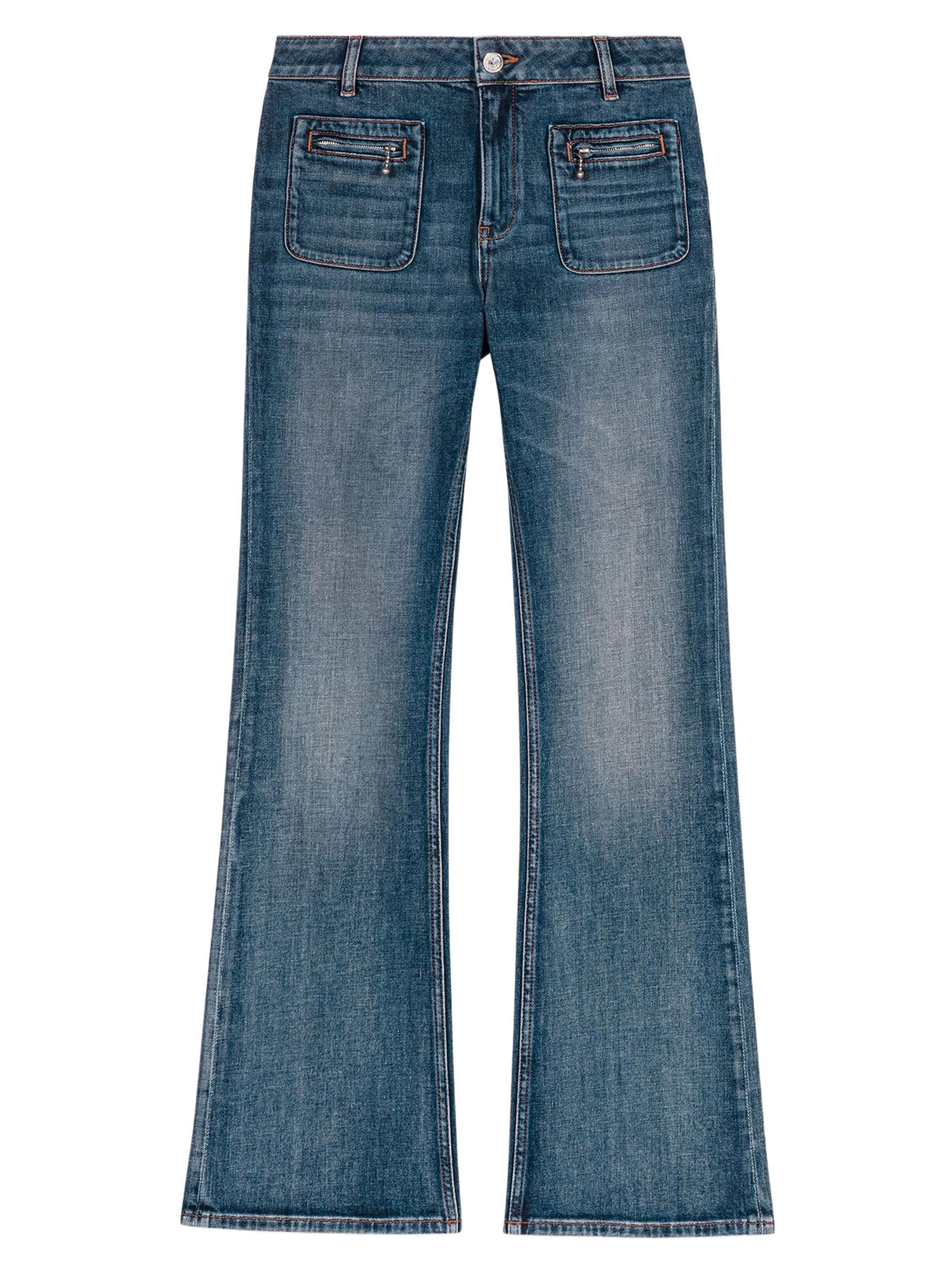 Maje Women's Bootcut Jeans with Zip Pockets - Blue