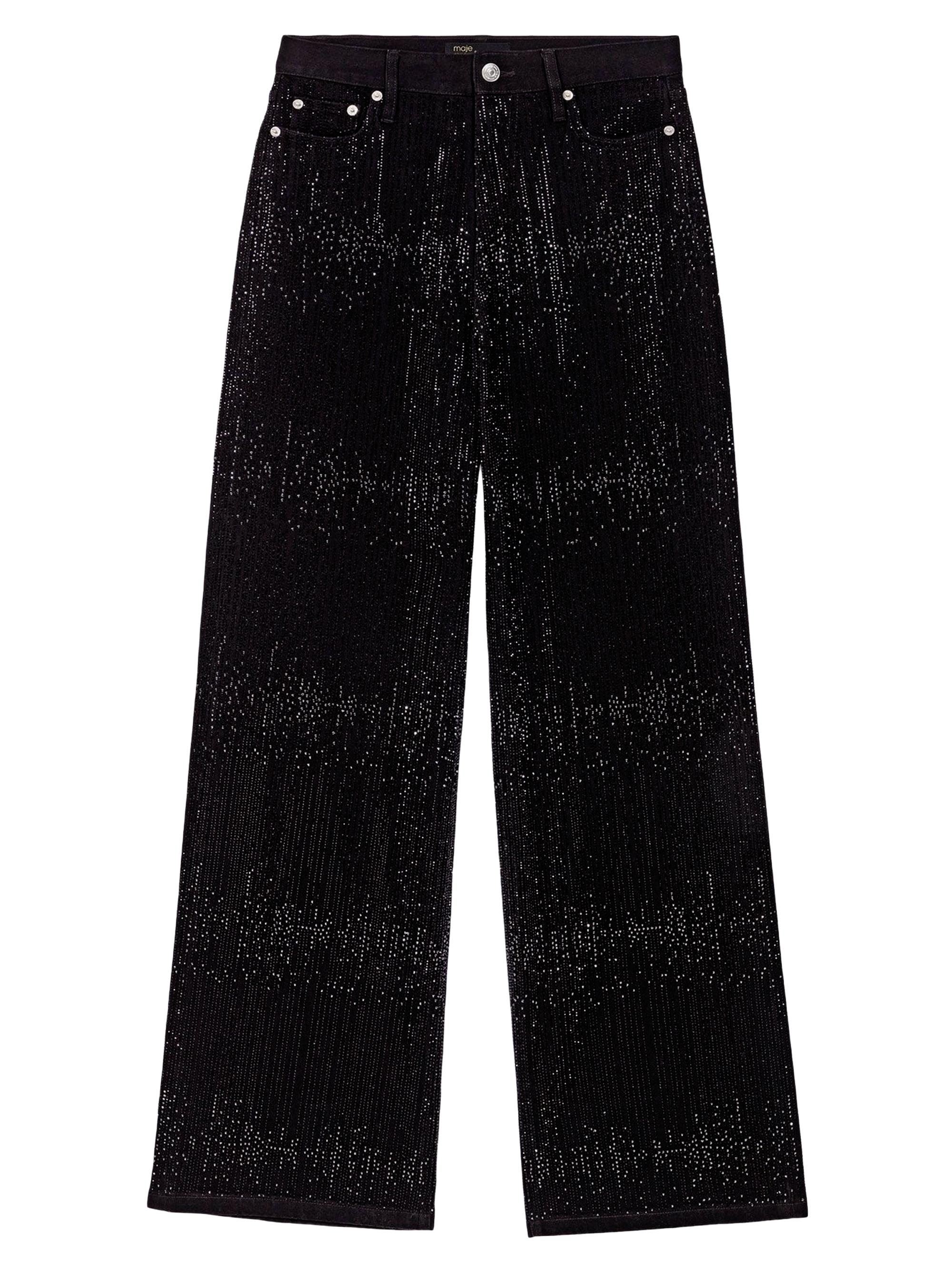 Maje Women's Wide-Leg Rhinestone Jeans - Black