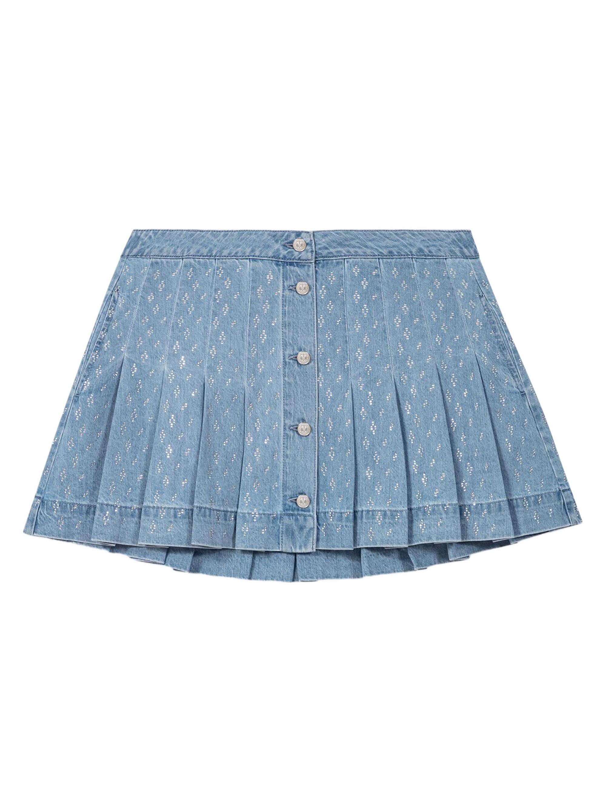 Maje Women's Short Pleated Denim Skirt with Strass - Denim Blue