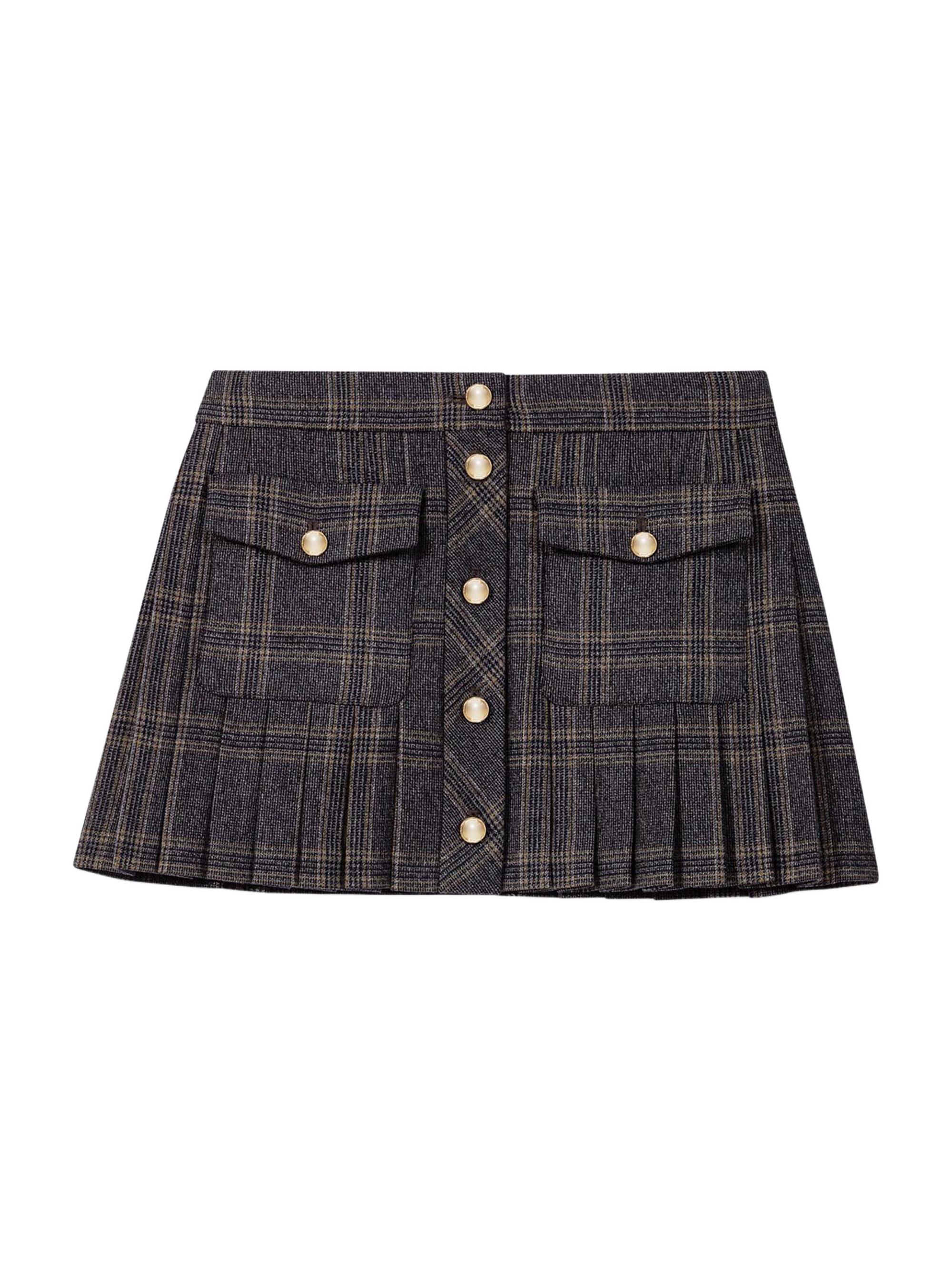 Maje Women's Short Pleated Checked Skirt - Grey