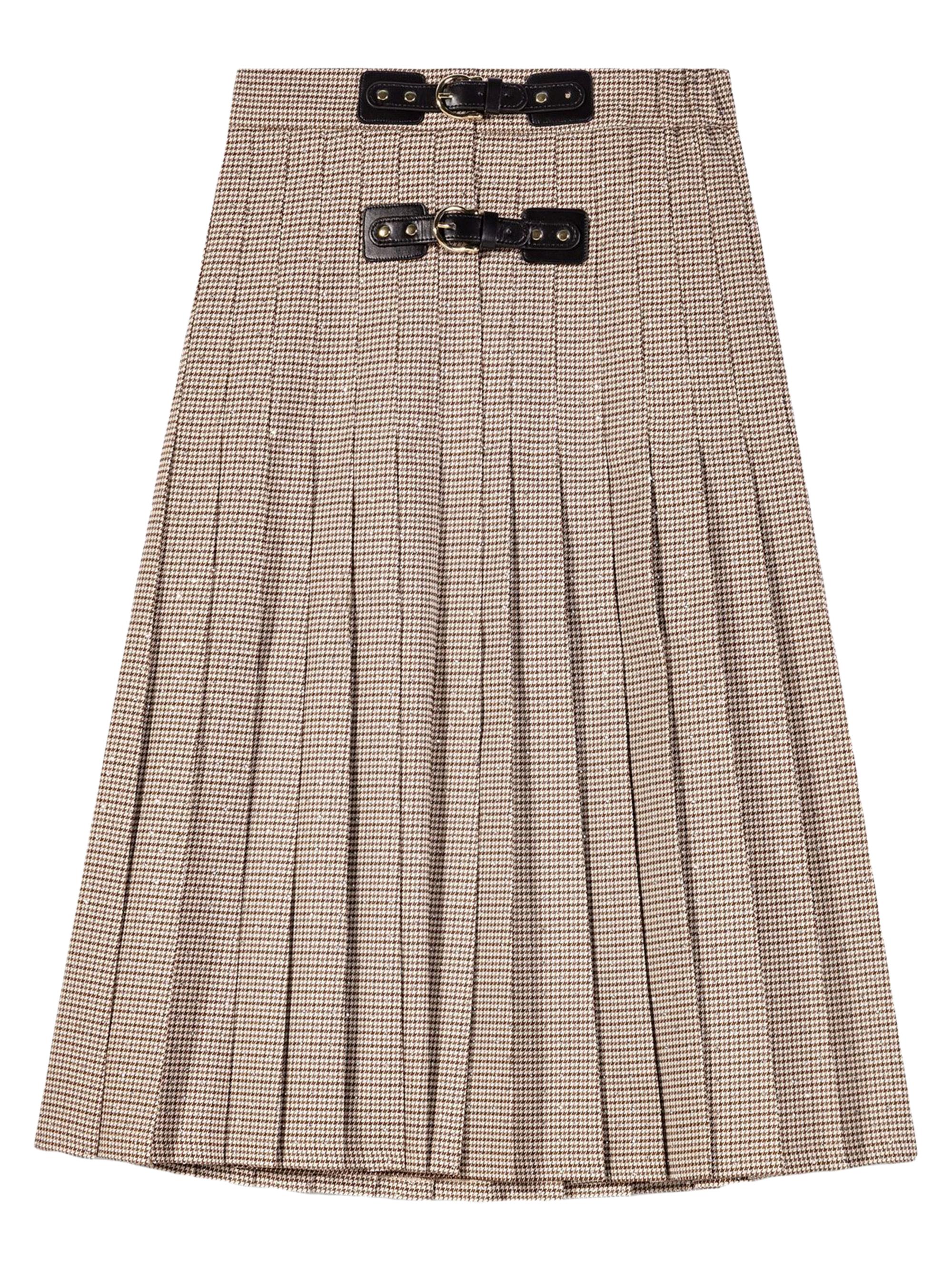 Maje Women's Pleated Checked Midi Skirt - Brown