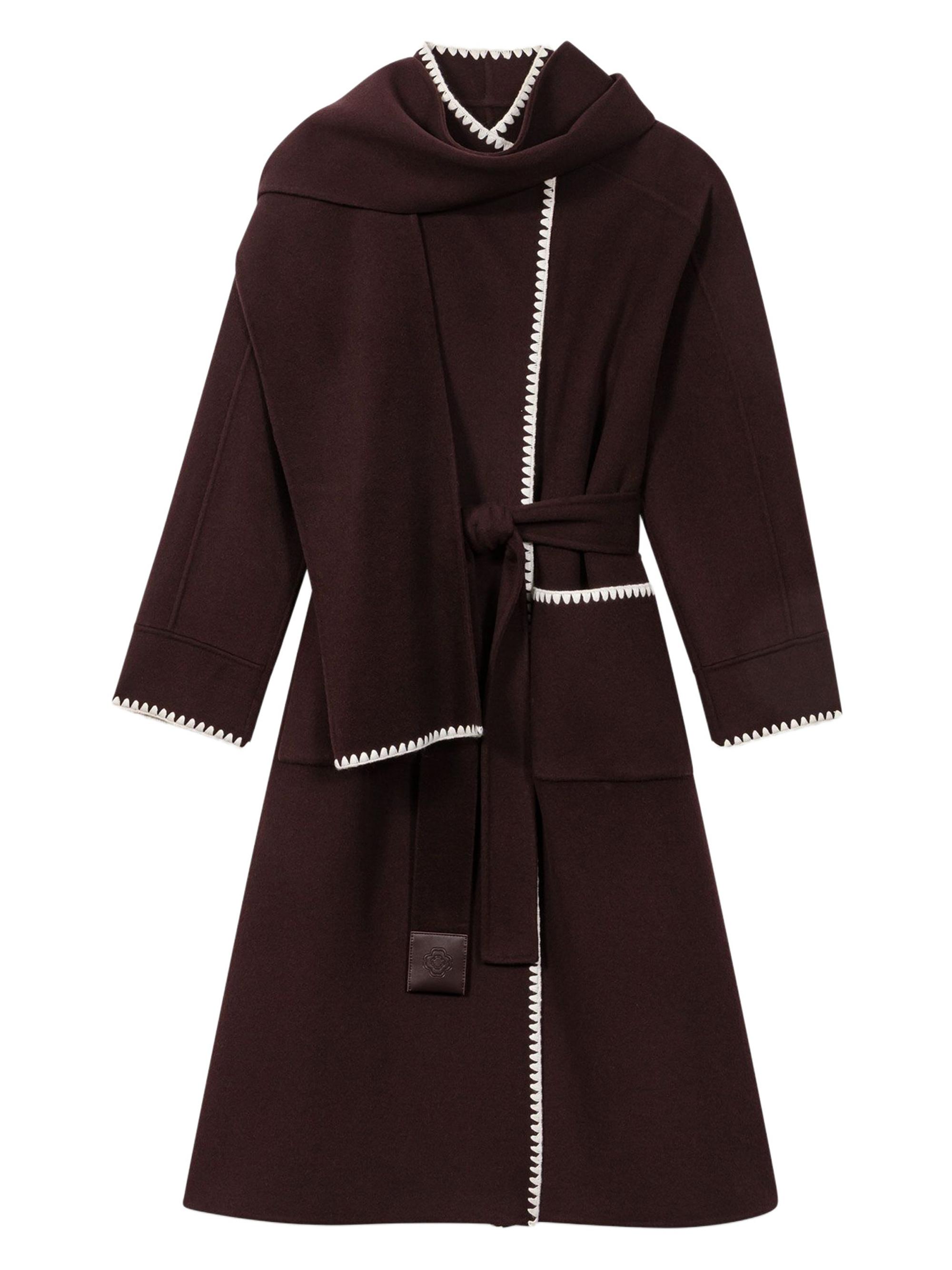 Maje Women's Embroidered Double-Faced Coat - Dark Brown