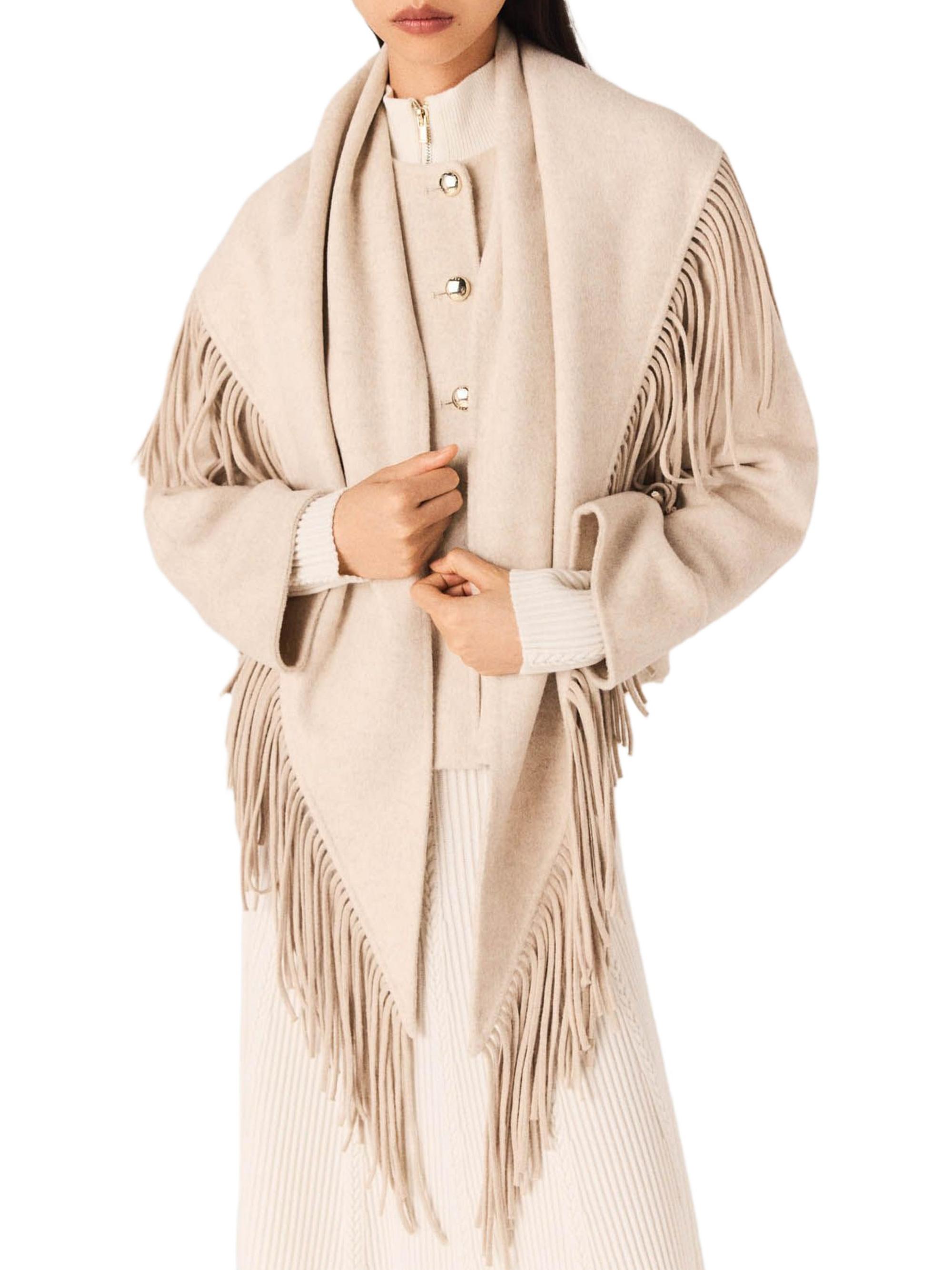 Maje Women's Cropped Wool Coat with Removable Scarf - Ecru