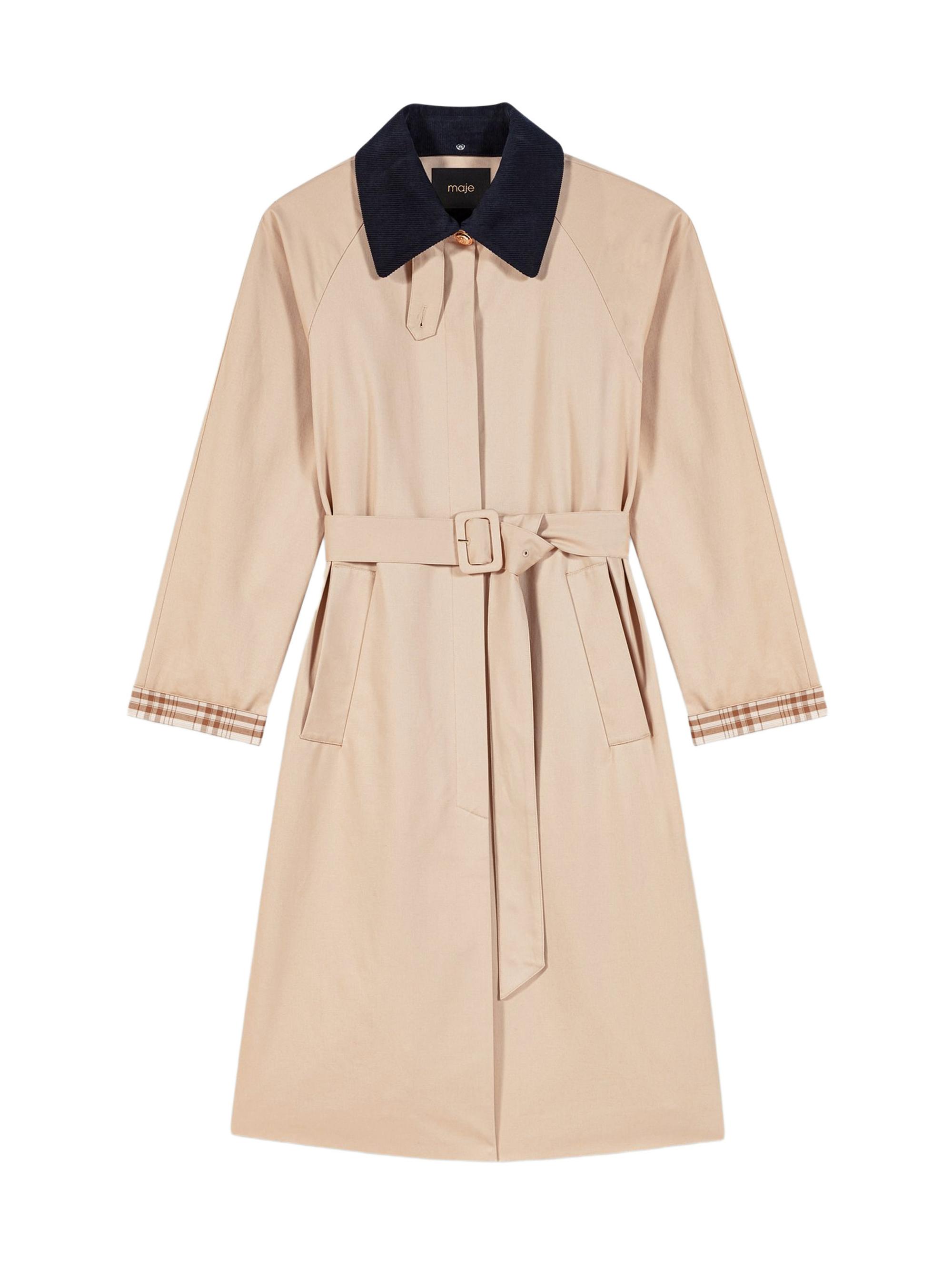 Maje Women's Contrast Sleeve and Collar Trench Coat - Beige