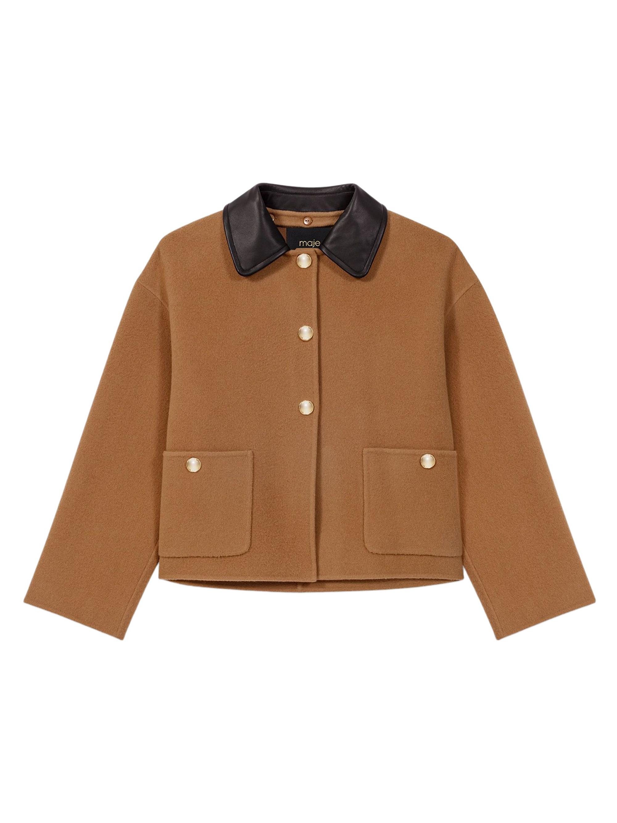 Maje Women's Double-Faced Coat with Removable Collar - Camel