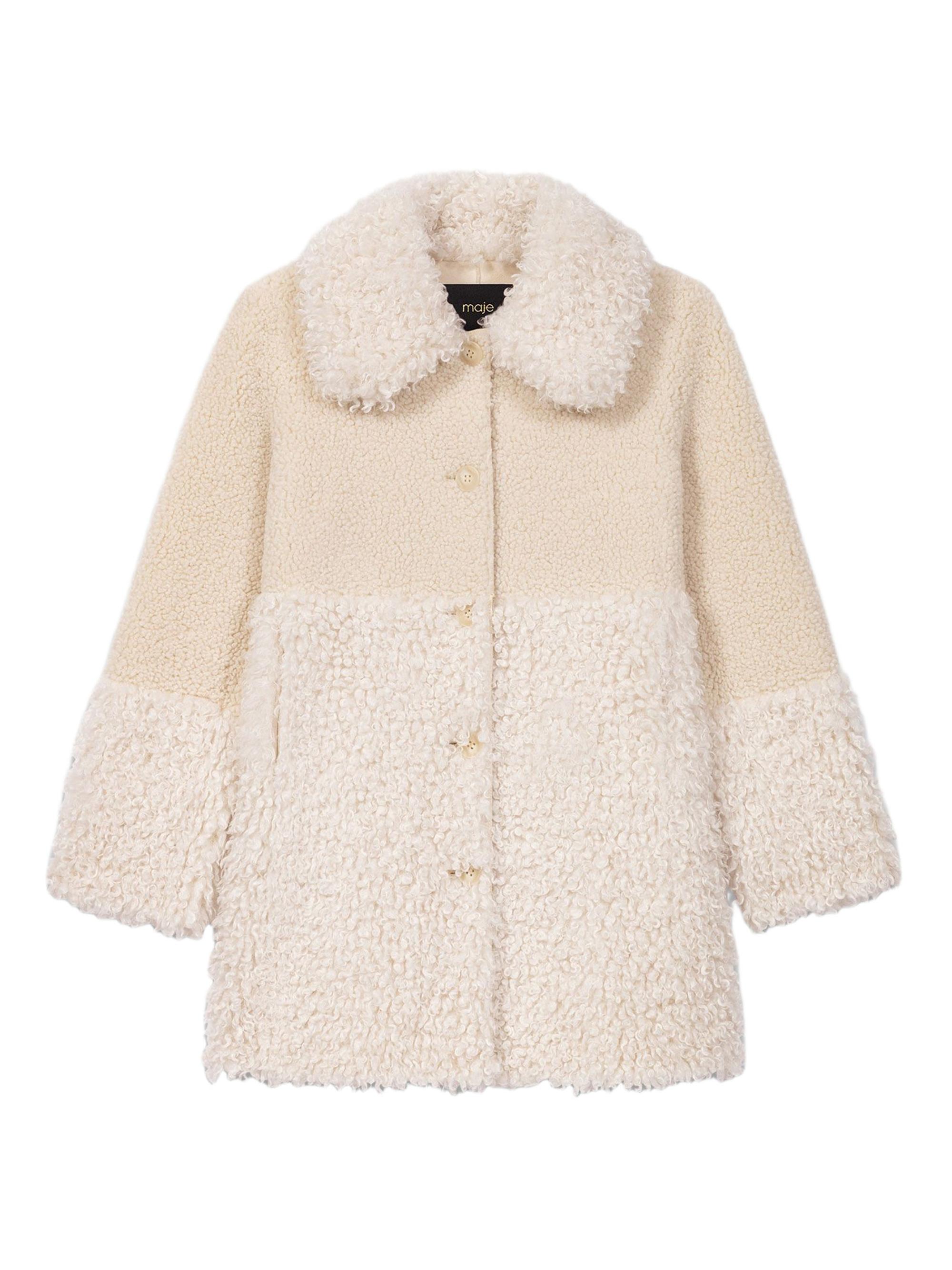 Maje Women's Long Faux Fur Coat - Ecru