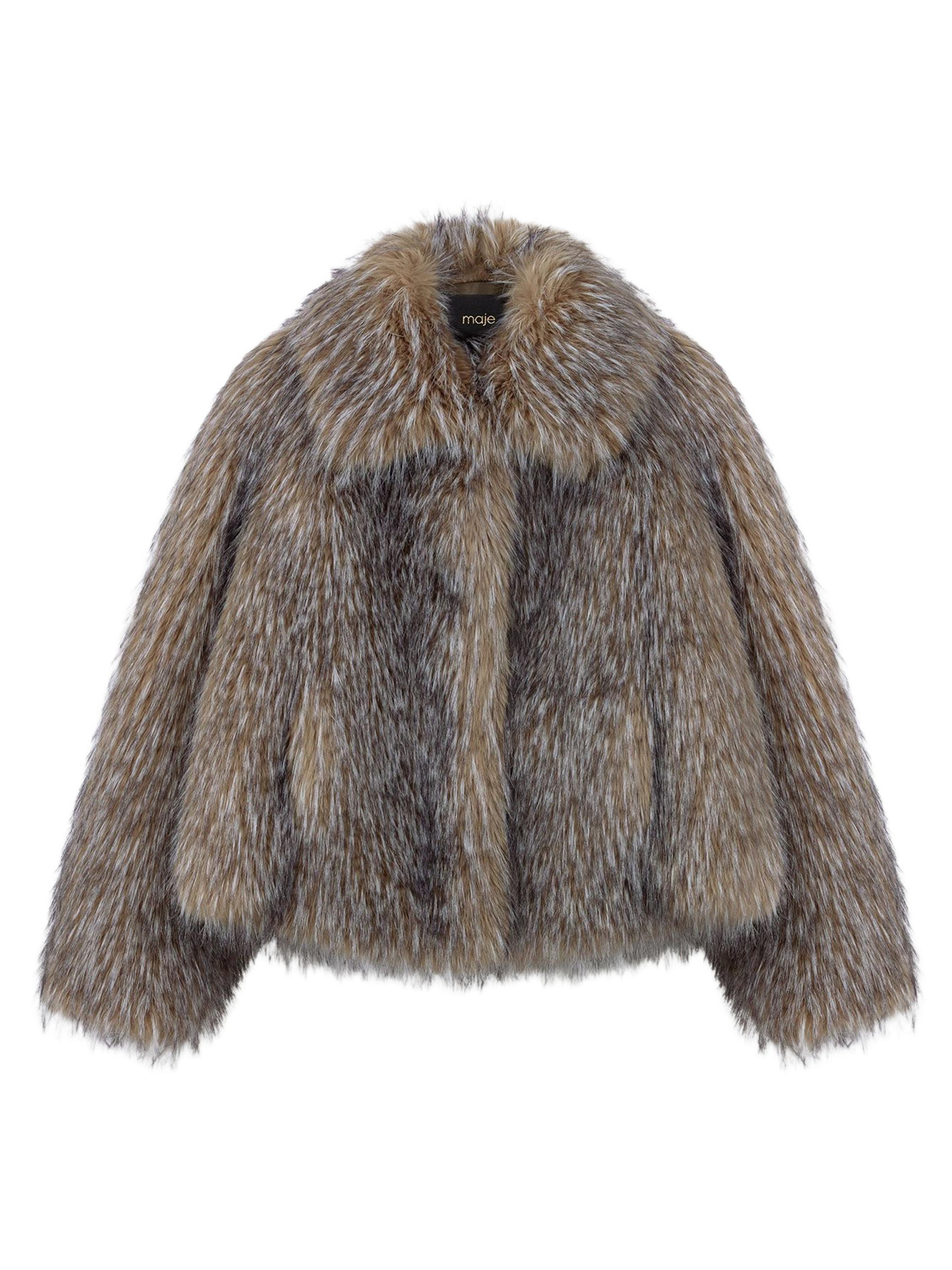 Maje Women's Short Faux Fur Coat - Brown Grey