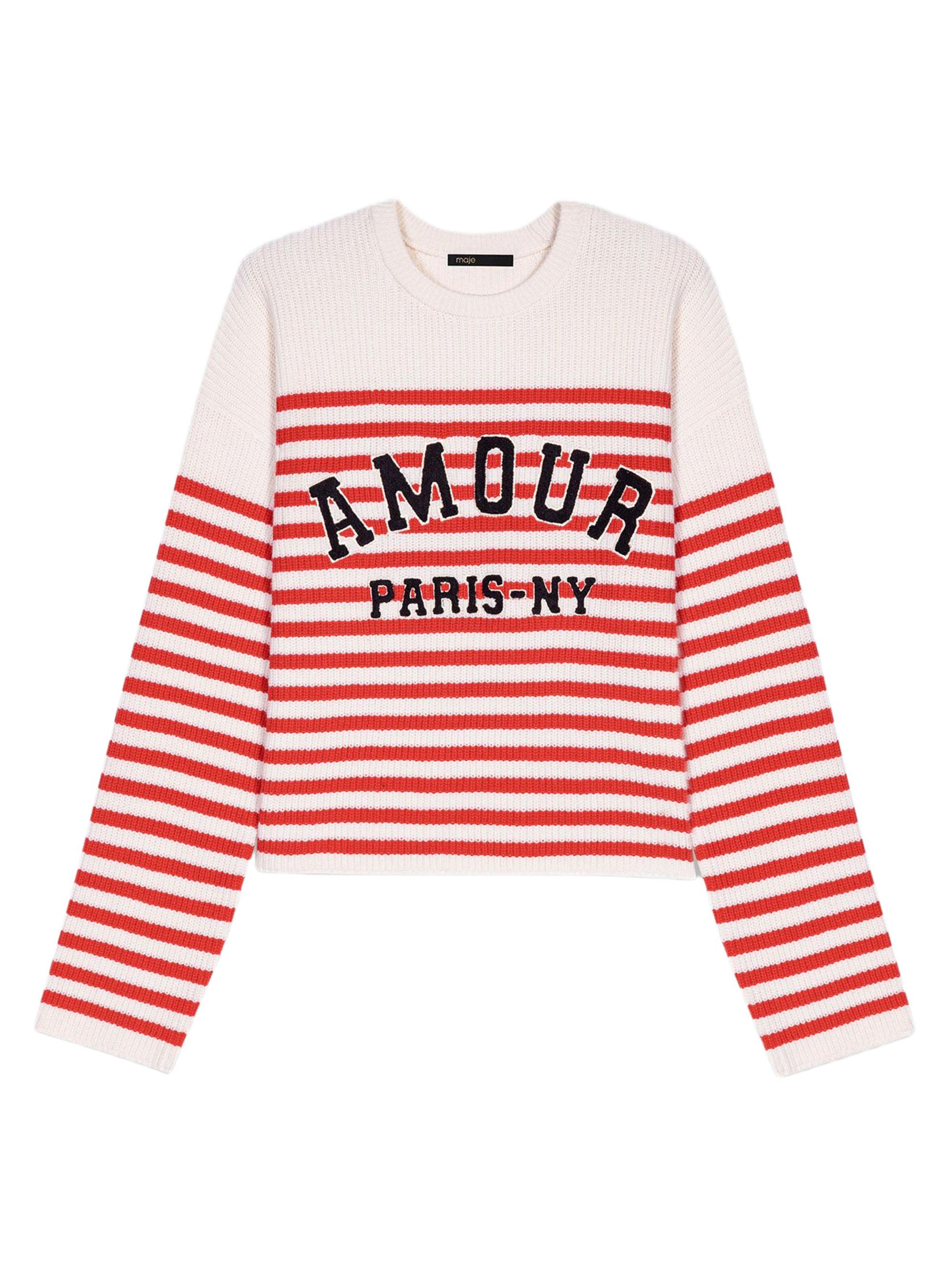 Maje Women's Striped Rib Knit Sweater - Ecru Red