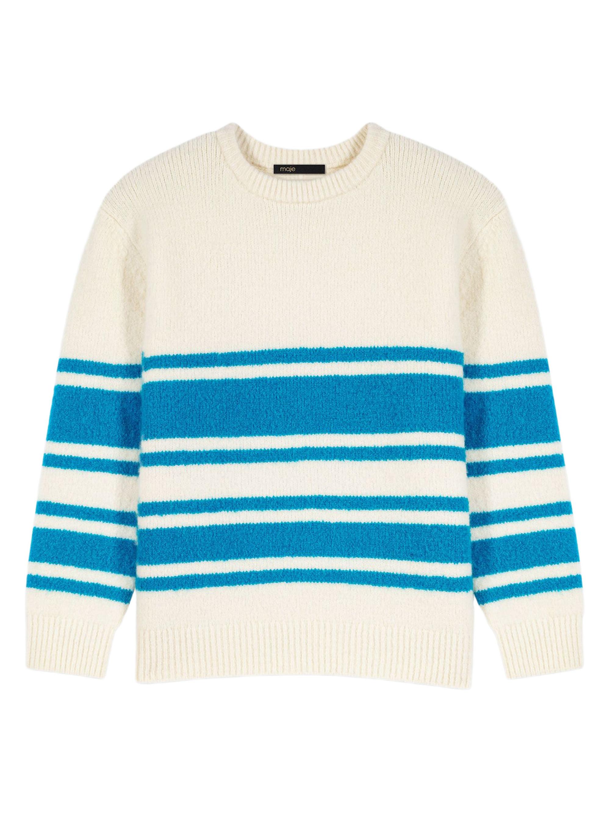 Maje Women's Oversized Wool-Blend Jumper - Ecru Turquoise