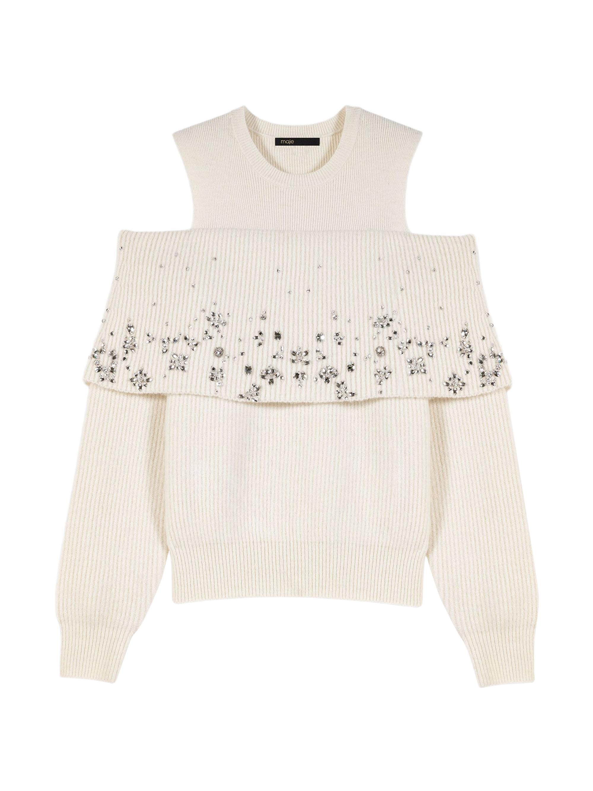 Maje Women's Off the Shoulder Jumper with Jewellery - Ecru