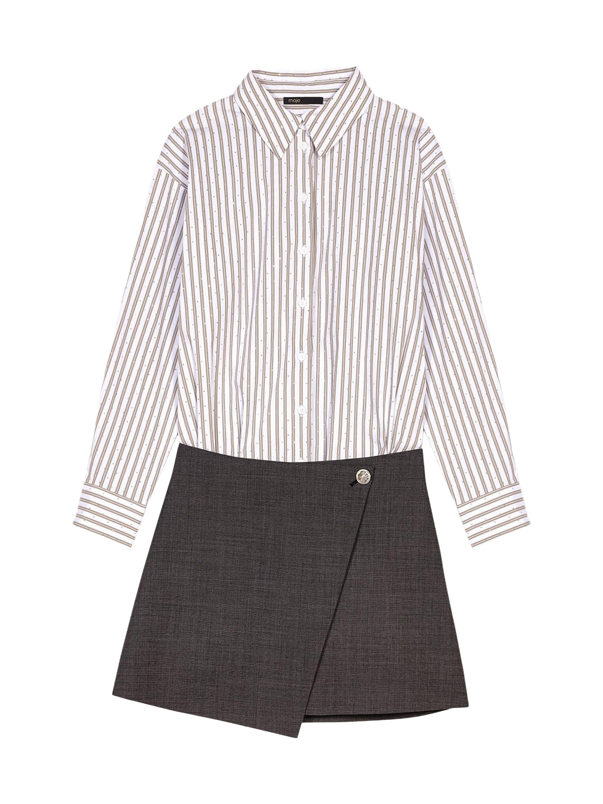 Maje Women's Rhinestone 2 in 1 cotton dress - Ecru Stripes