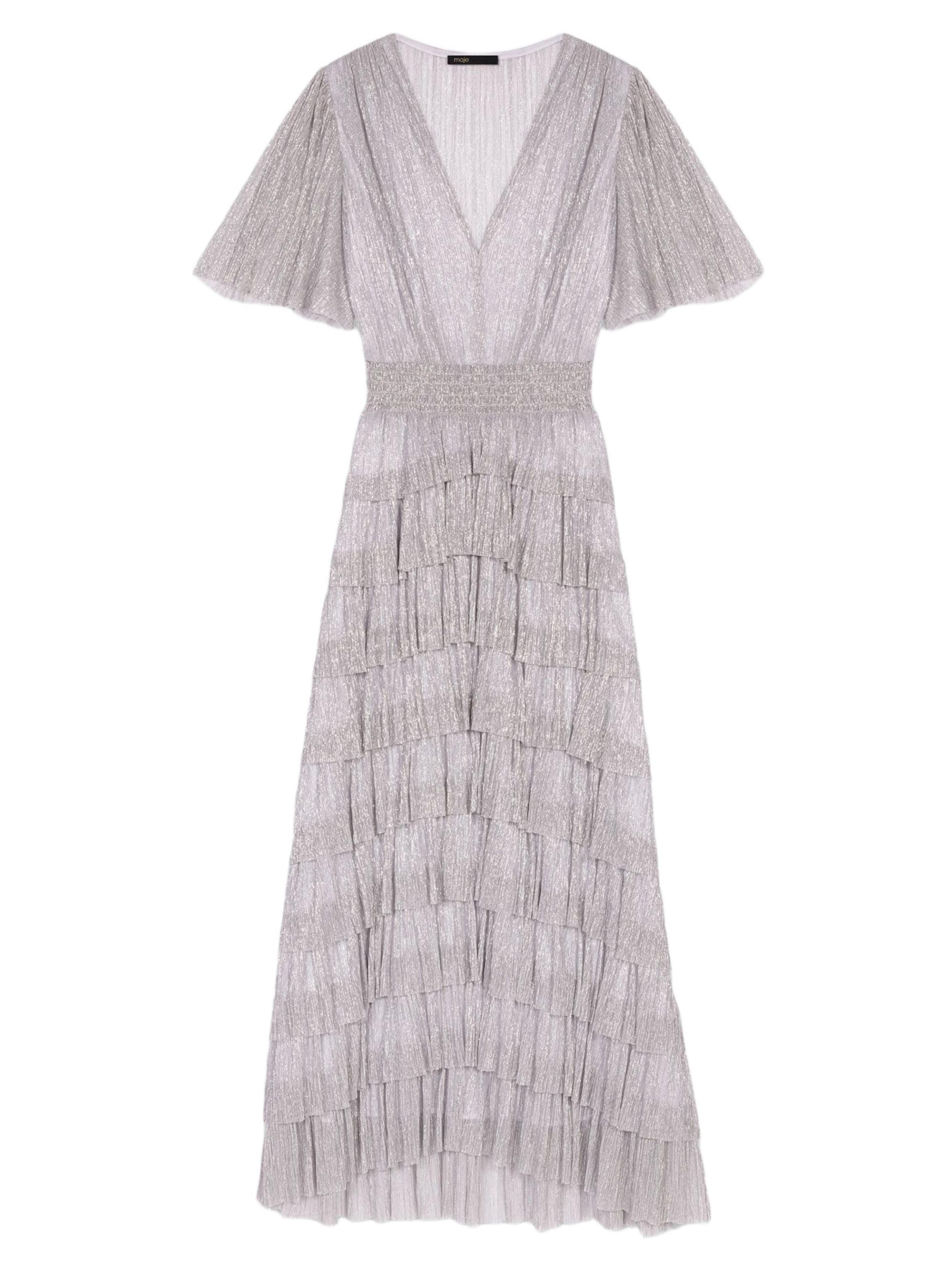 Maje Women's Metallic Ruffled Midi Dress - Silver