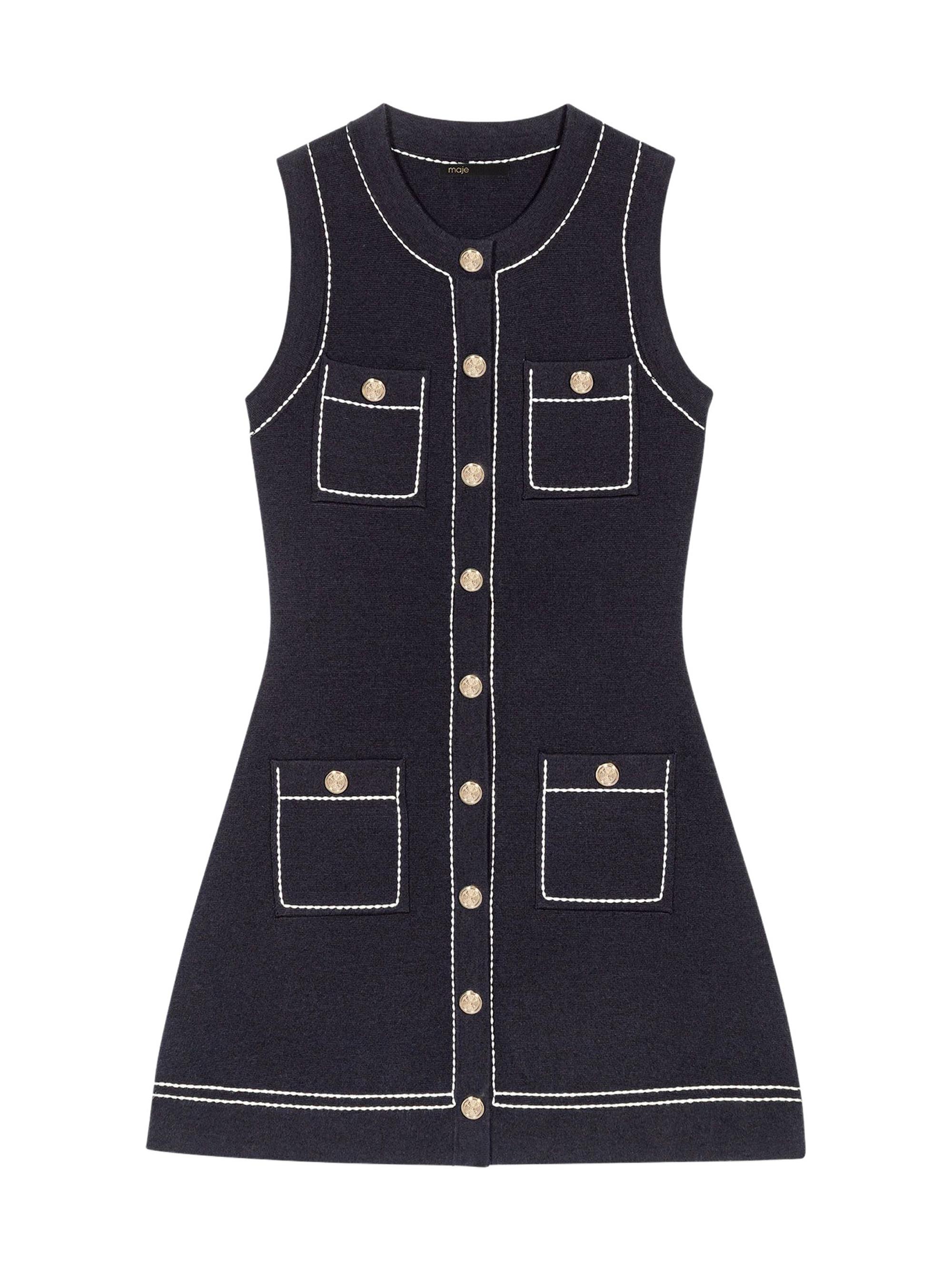 Maje Women's Straight Dress in Stitched Knit - Navy