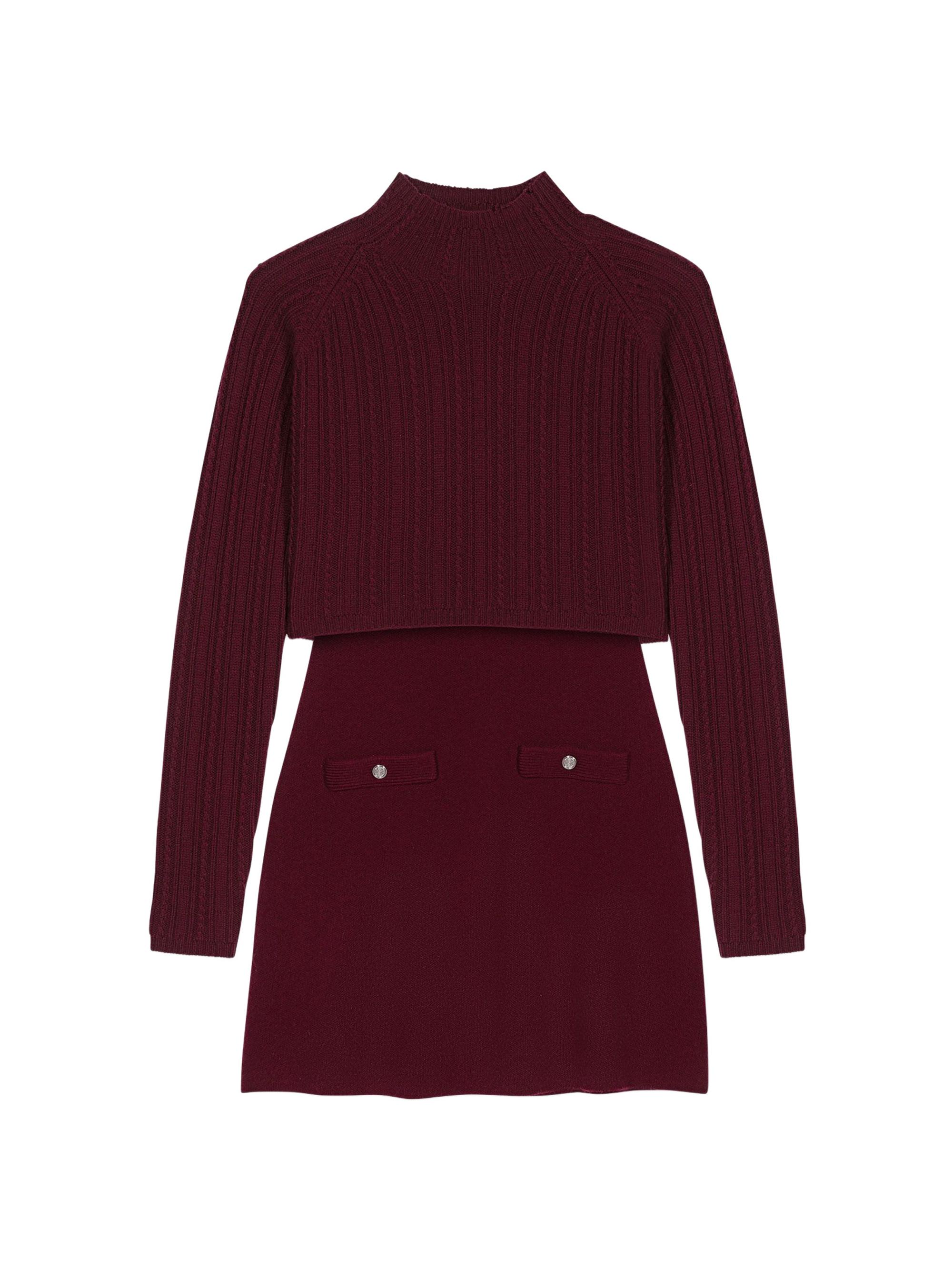 Maje Women's Knit Dress with Removable Jumper - Burgundy
