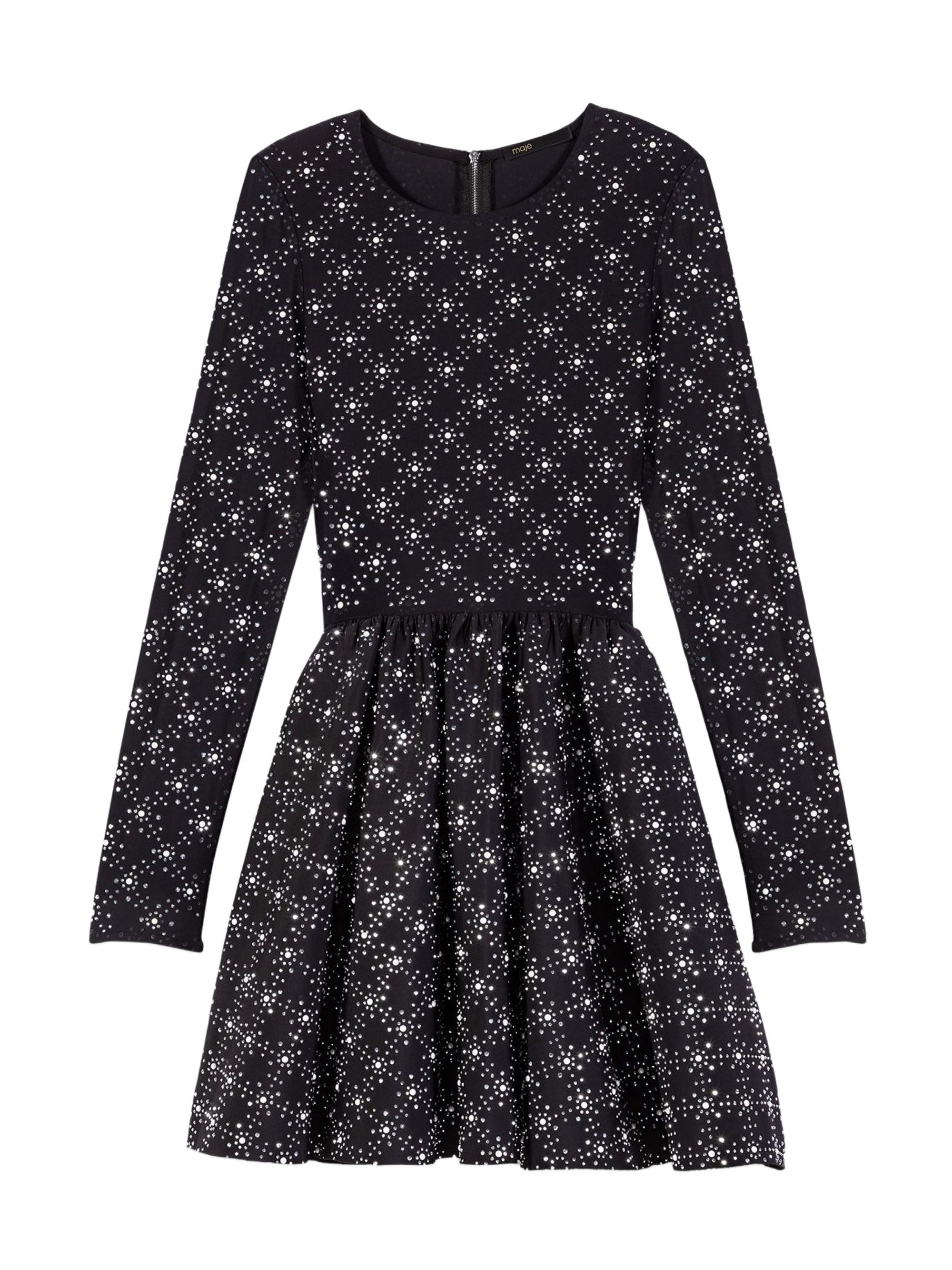 Maje Women's Pearl and Rhinestone Skater Dress - Black